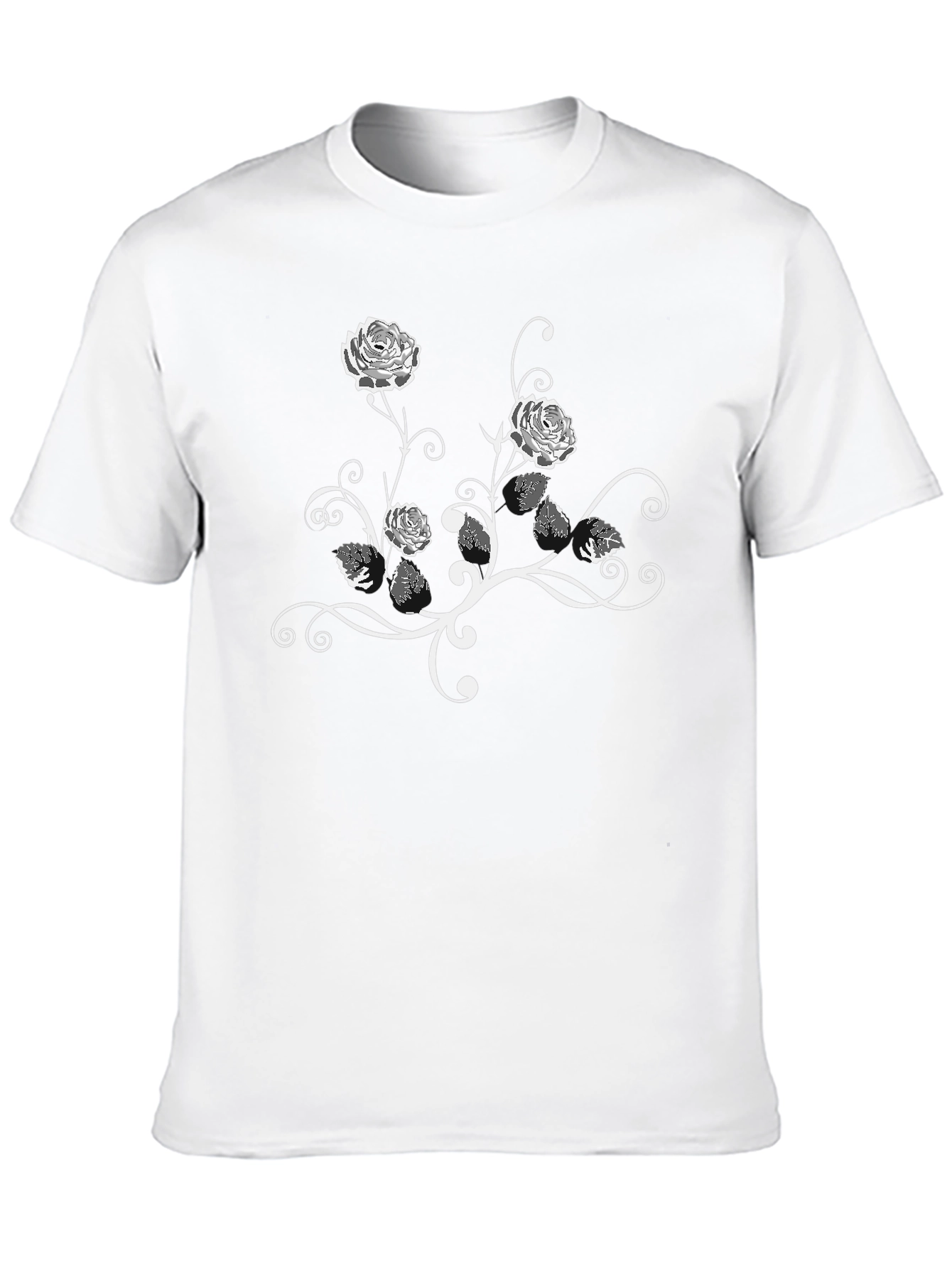 Black Floral Rose Vine Graphic Black T-Shirt view 10