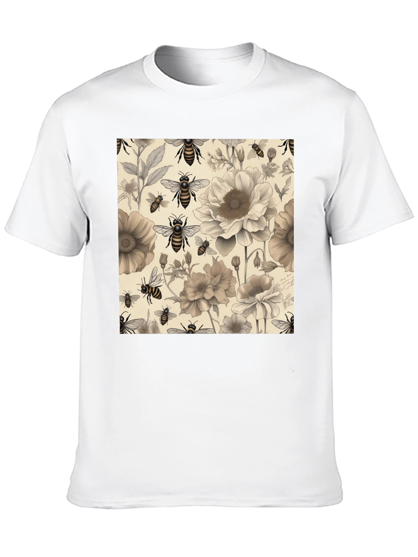 Black Floral Bee Print Black T-Shirt view 10