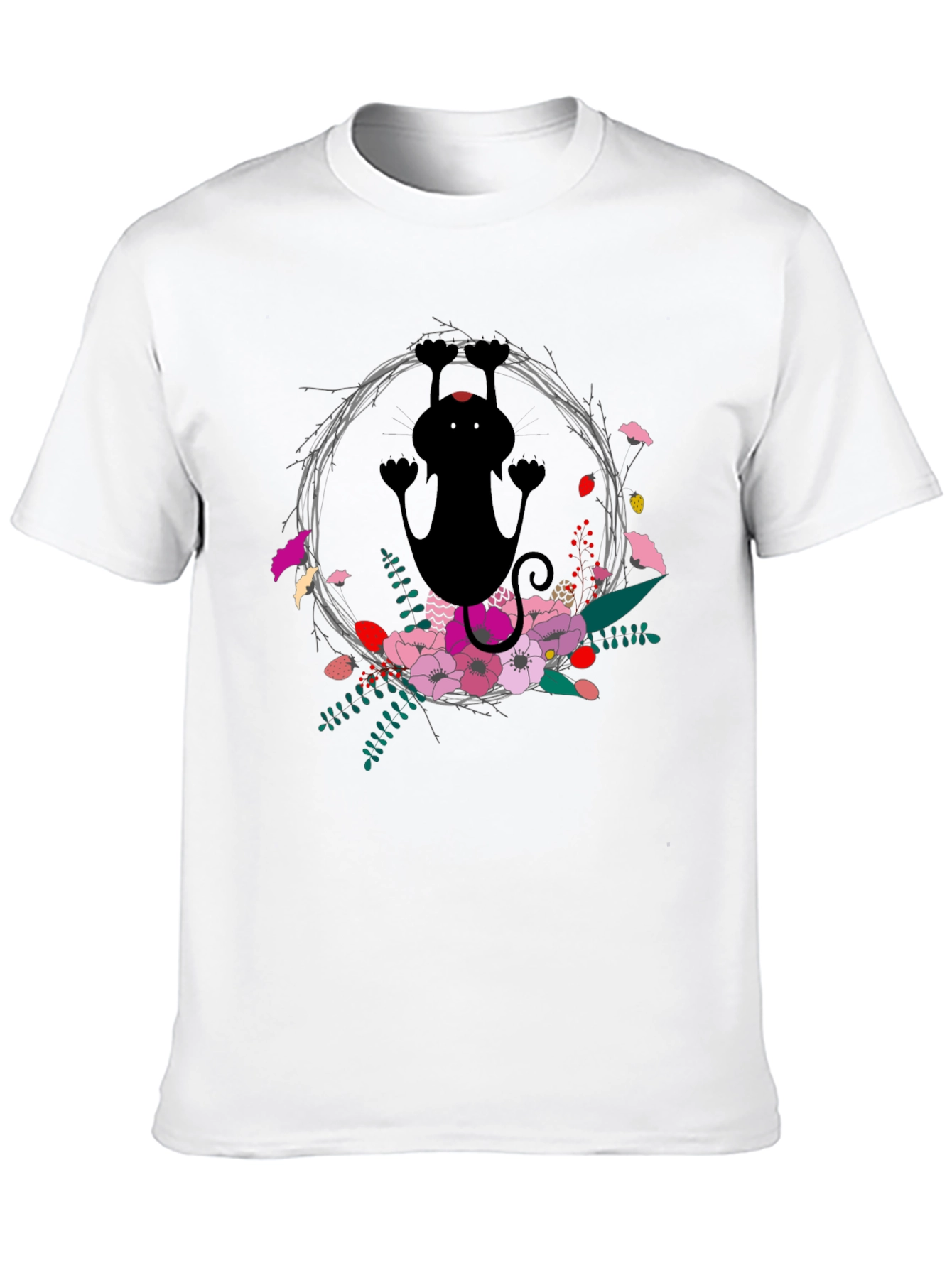 Black Floral Cat Black T-Shirt - Fun & Unique Design view 10