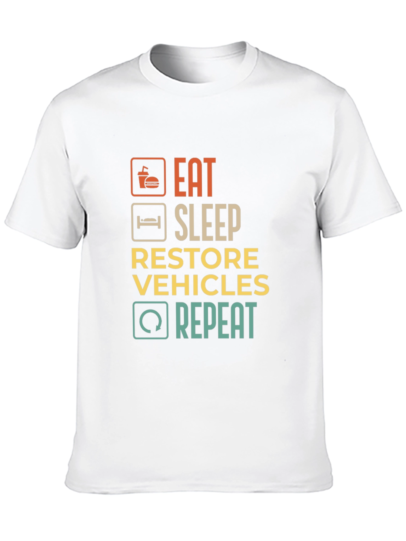 Black Eat Sleep Restore Vehicles Repeat Graphic T-Shirt view 10