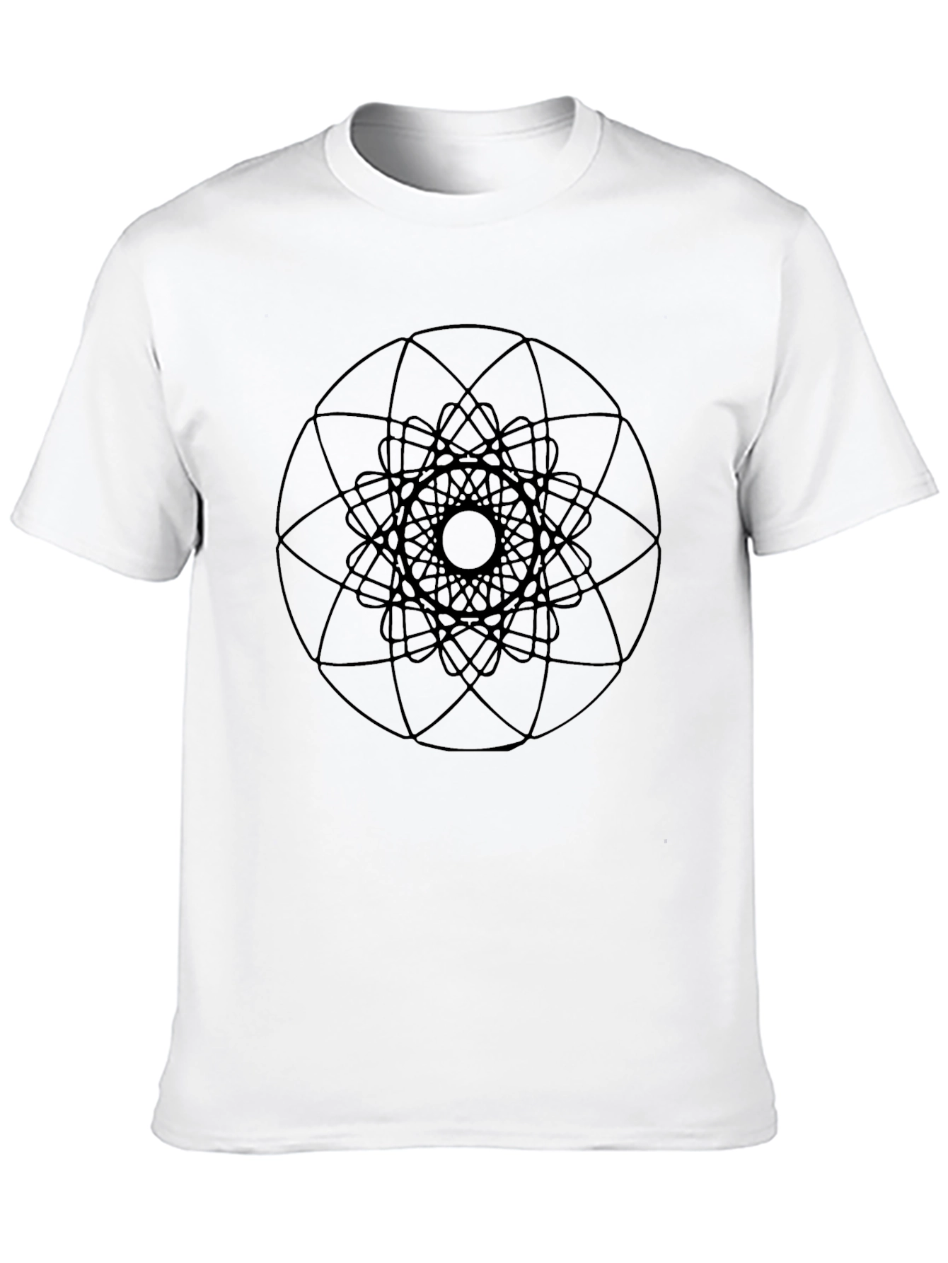 Black Geometric Mandala Black T-Shirt - Modern Minimalist Design view 10