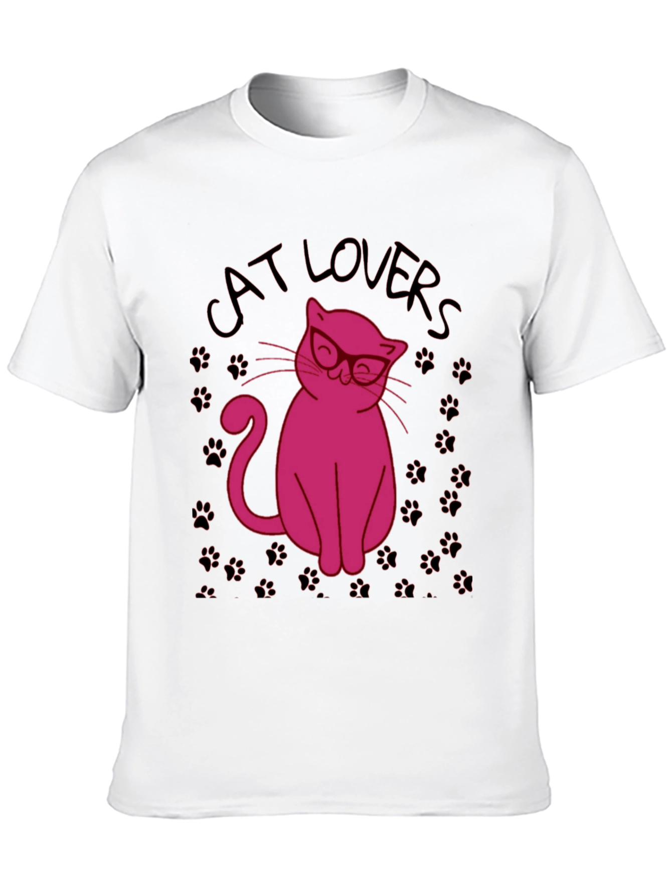 Black Cat Lovers T-Shirt - Pink Cat with Glasses Design view 10