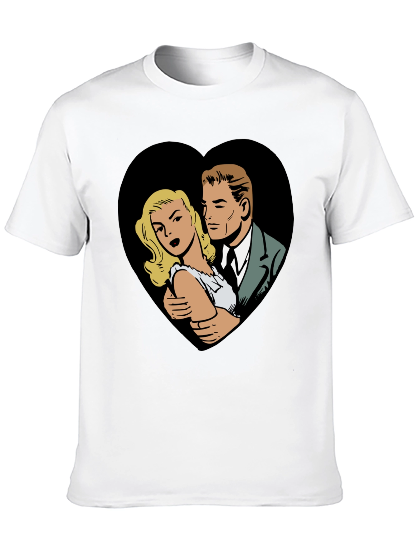 Black Retro Comic Couple Heart Graphic T-Shirt - Black view 10