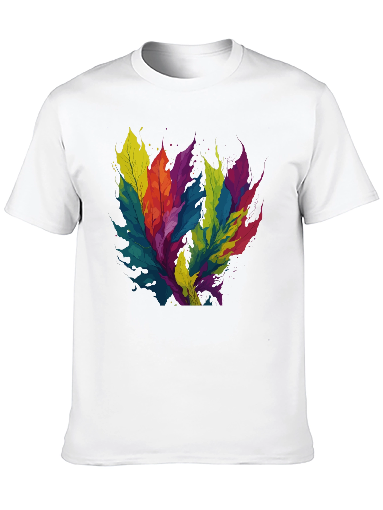 Black Colorful Leaf Design Black T-Shirt view 10