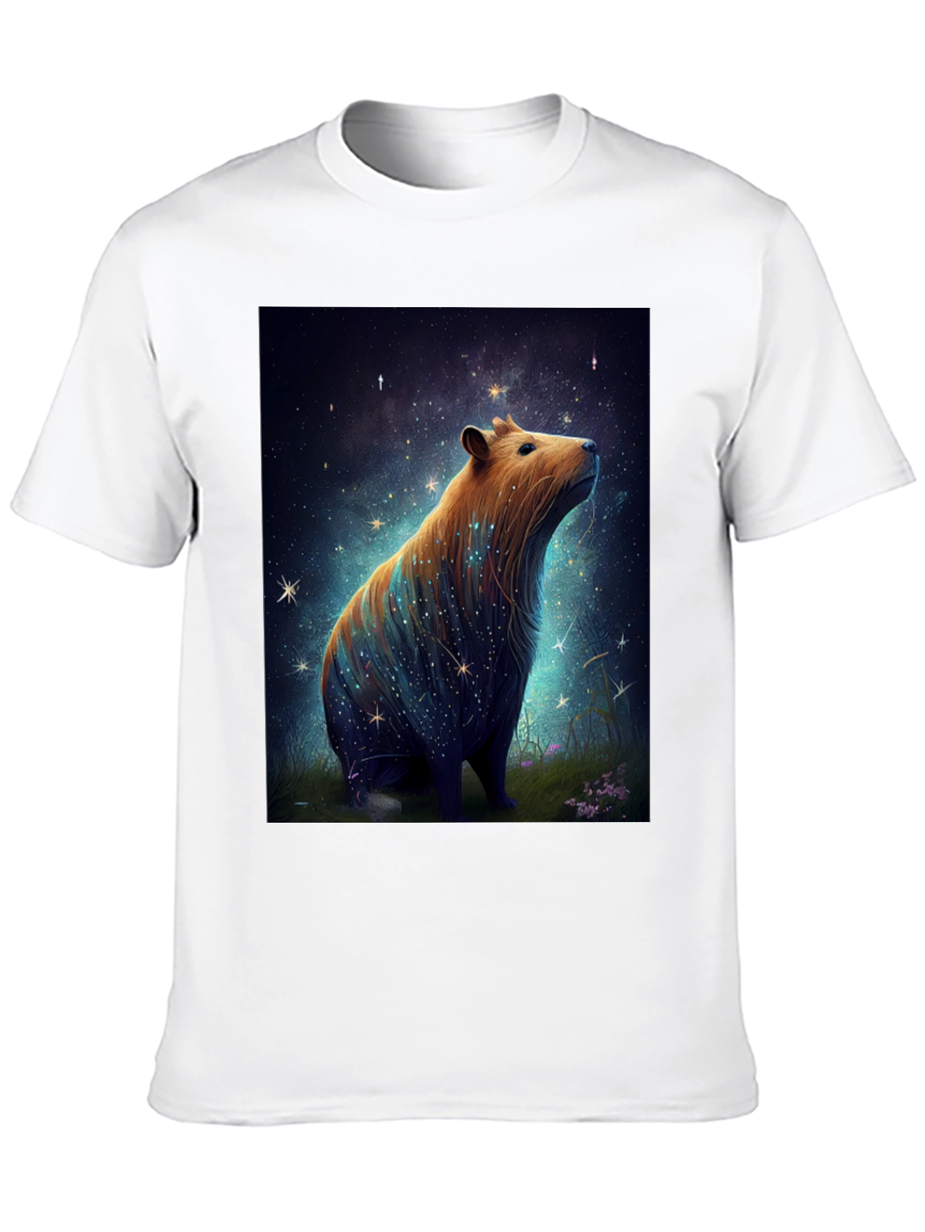 Black Starry Capybara Graphic Tee - Unisex Black T-Shirt view 10