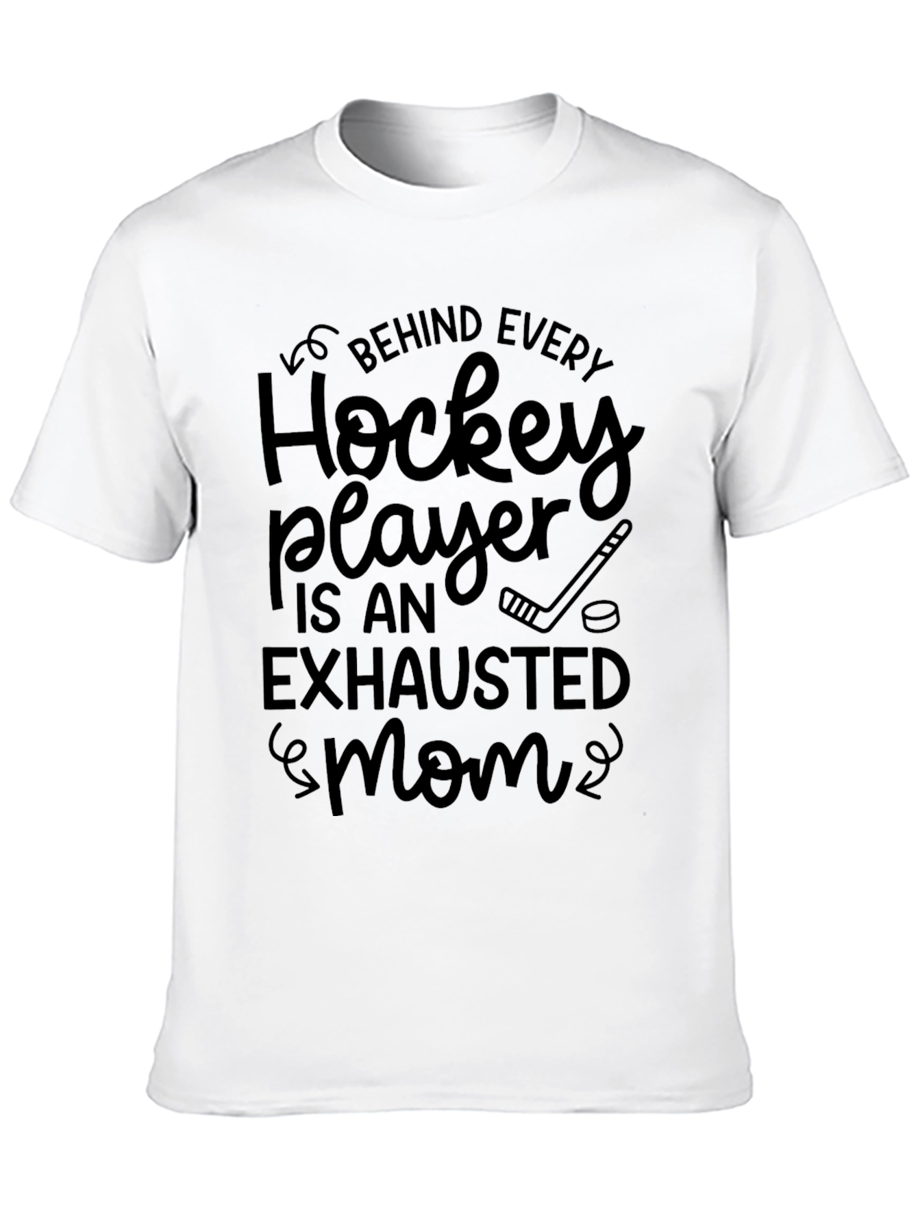 Black Hockey Mom T-Shirt - Exhausted Mom Shirt view 10