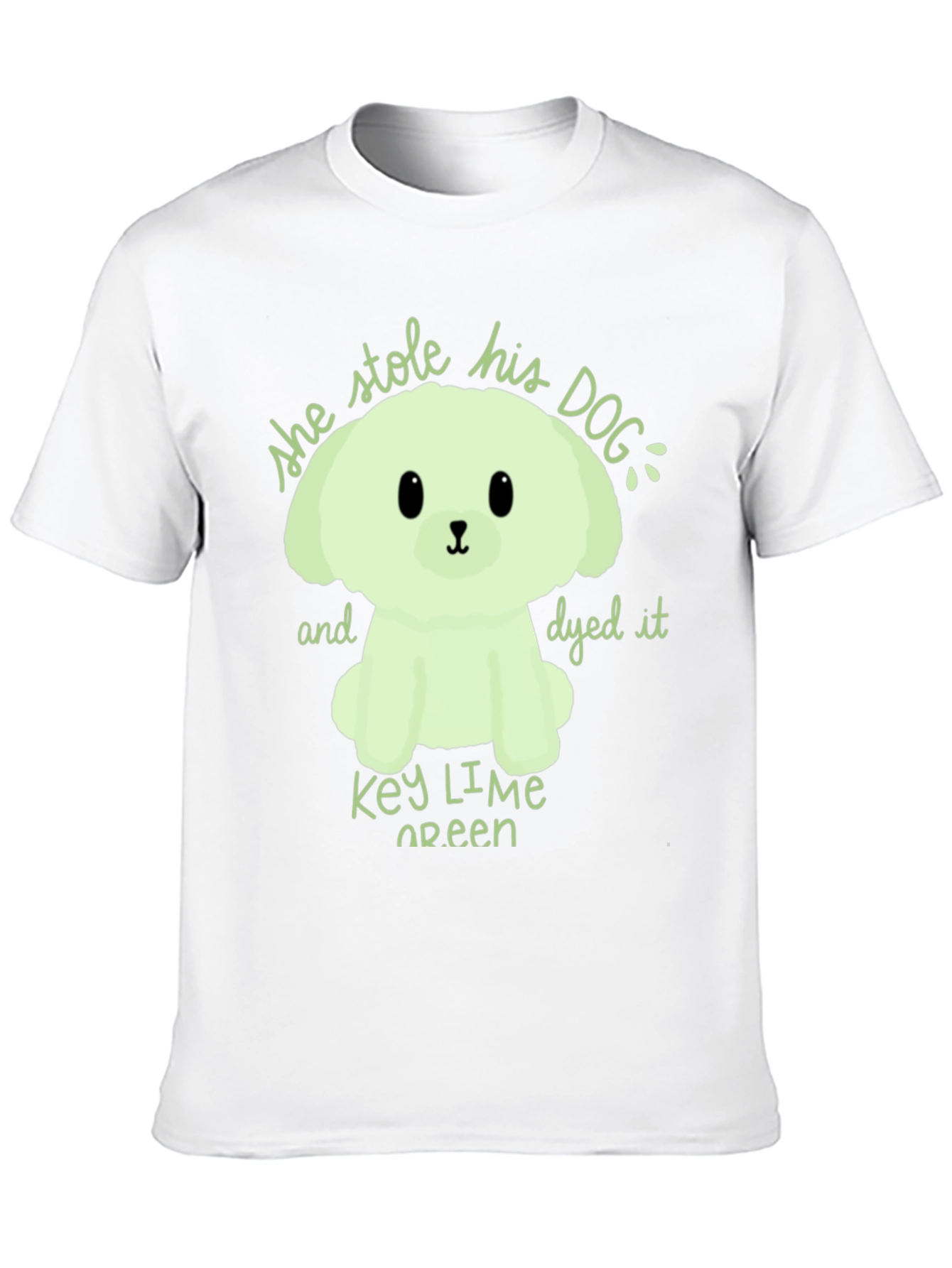 Black Key Lime Green Dog T-Shirt - 'She Stole His Dog' Graphic Tee view 10