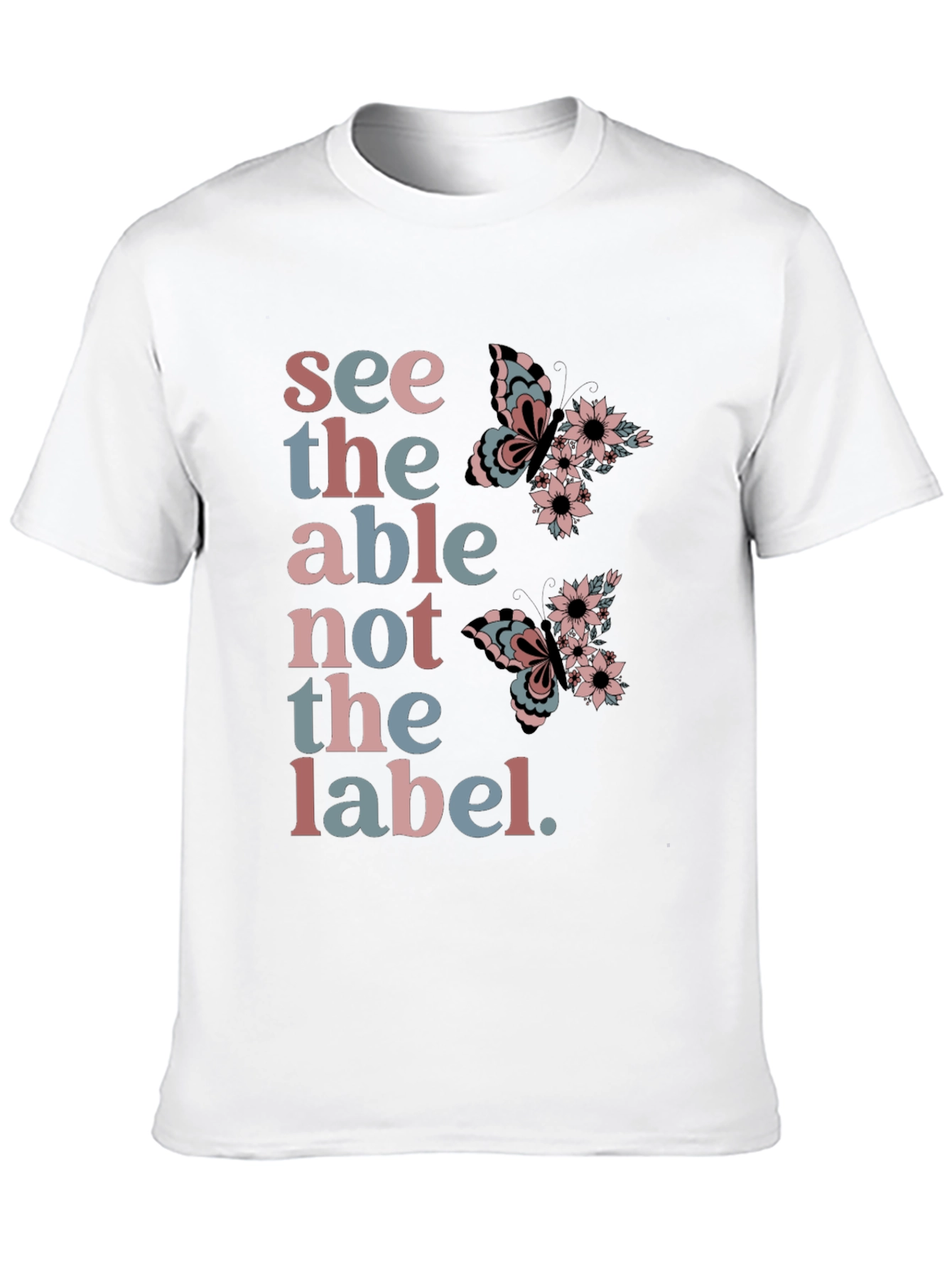 Black See the Able T-Shirt: Butterfly Floral Design view 10
