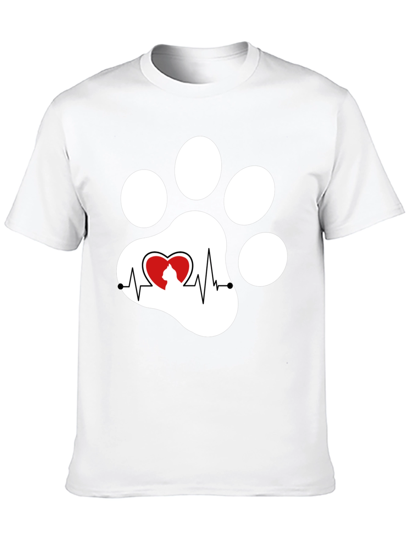 Black Black Cat Paw Heartbeat T-Shirt view 10