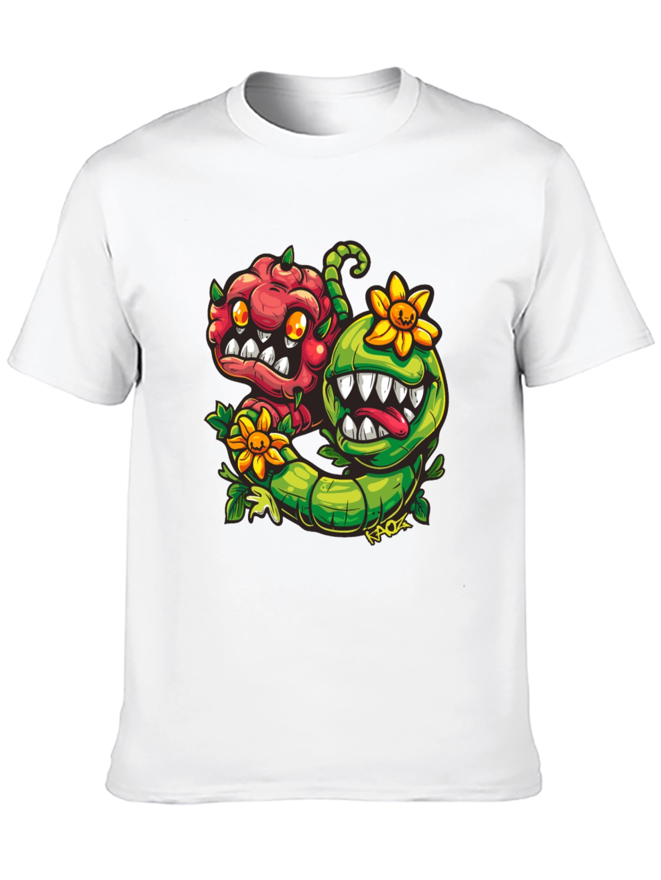 Black Cartoon Monster Plant T-Shirt - Black view 10