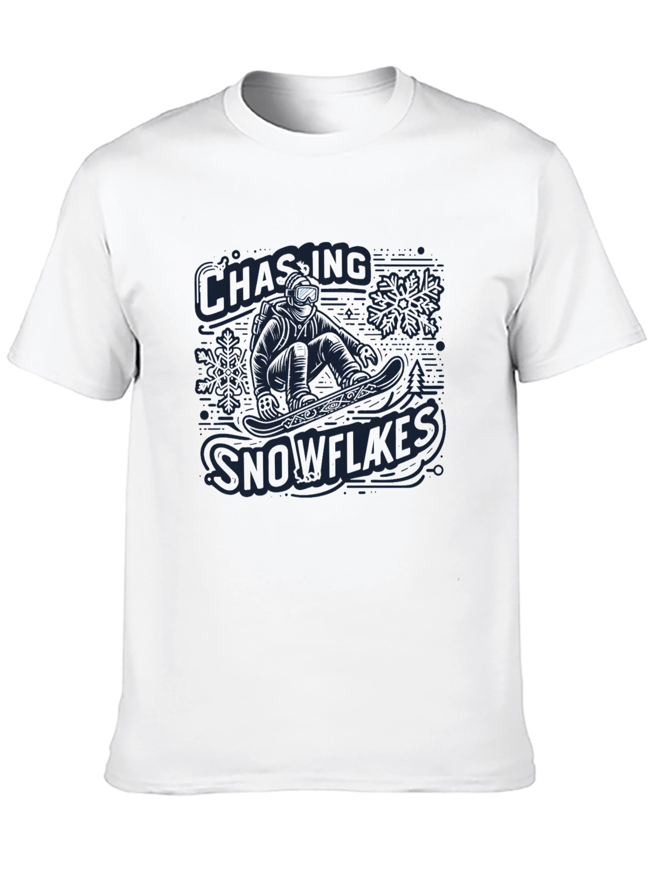 Black Snowflakes Chasing Graphic T-Shirt - Men's Black Crew Neck view 10