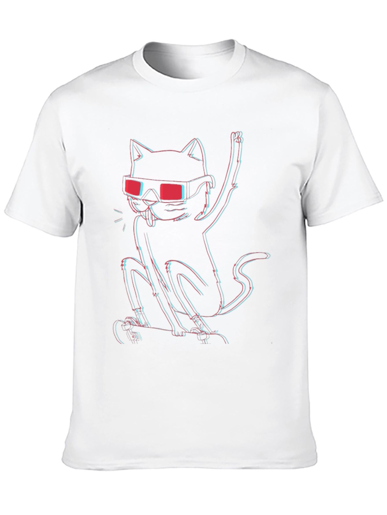 Black Cool Cat 3D Effect Graphic T-Shirt view 10