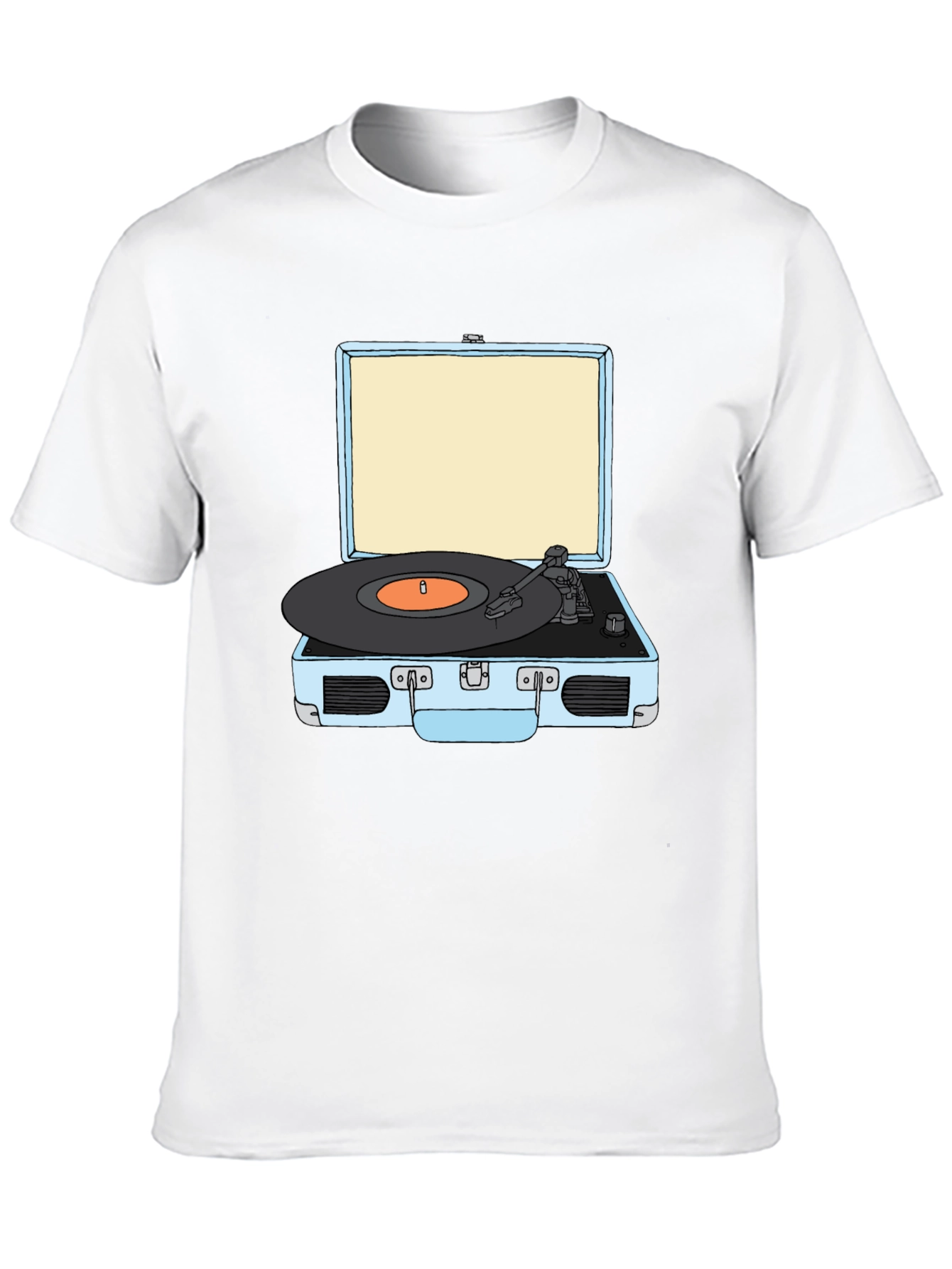 Black Retro Turntable Graphic Tee - Black Cotton T-Shirt view 10