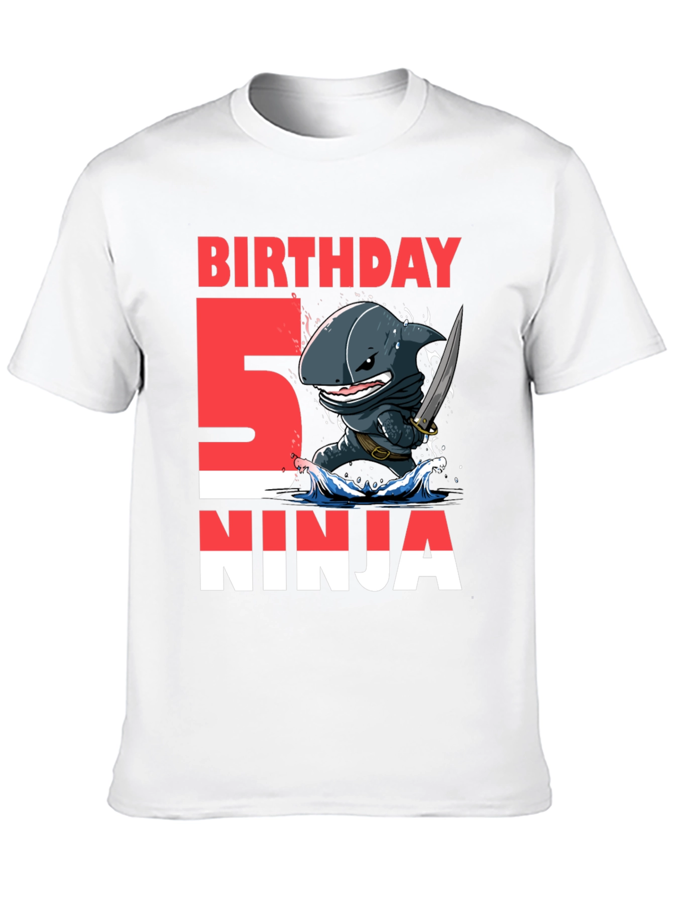 Black 5th Birthday Ninja Shark T-Shirt view 10