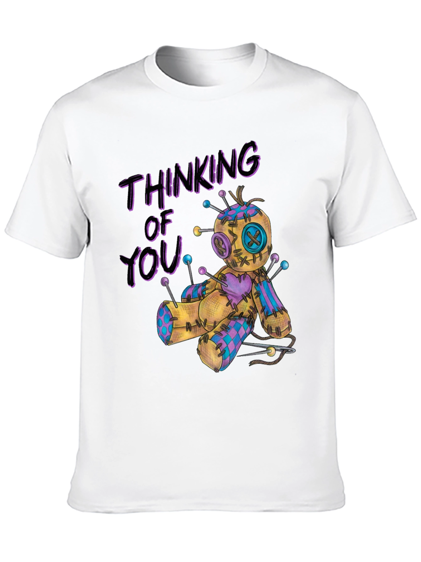 Black Thinking of You Voodoo Doll Graphic T-Shirt view 10