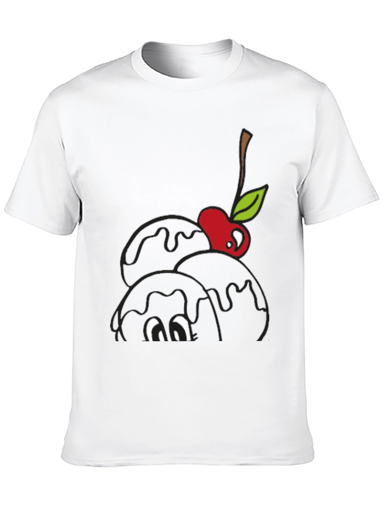 Black Black T-Shirt with Cartoon Cherry Ice Cream Design view 10