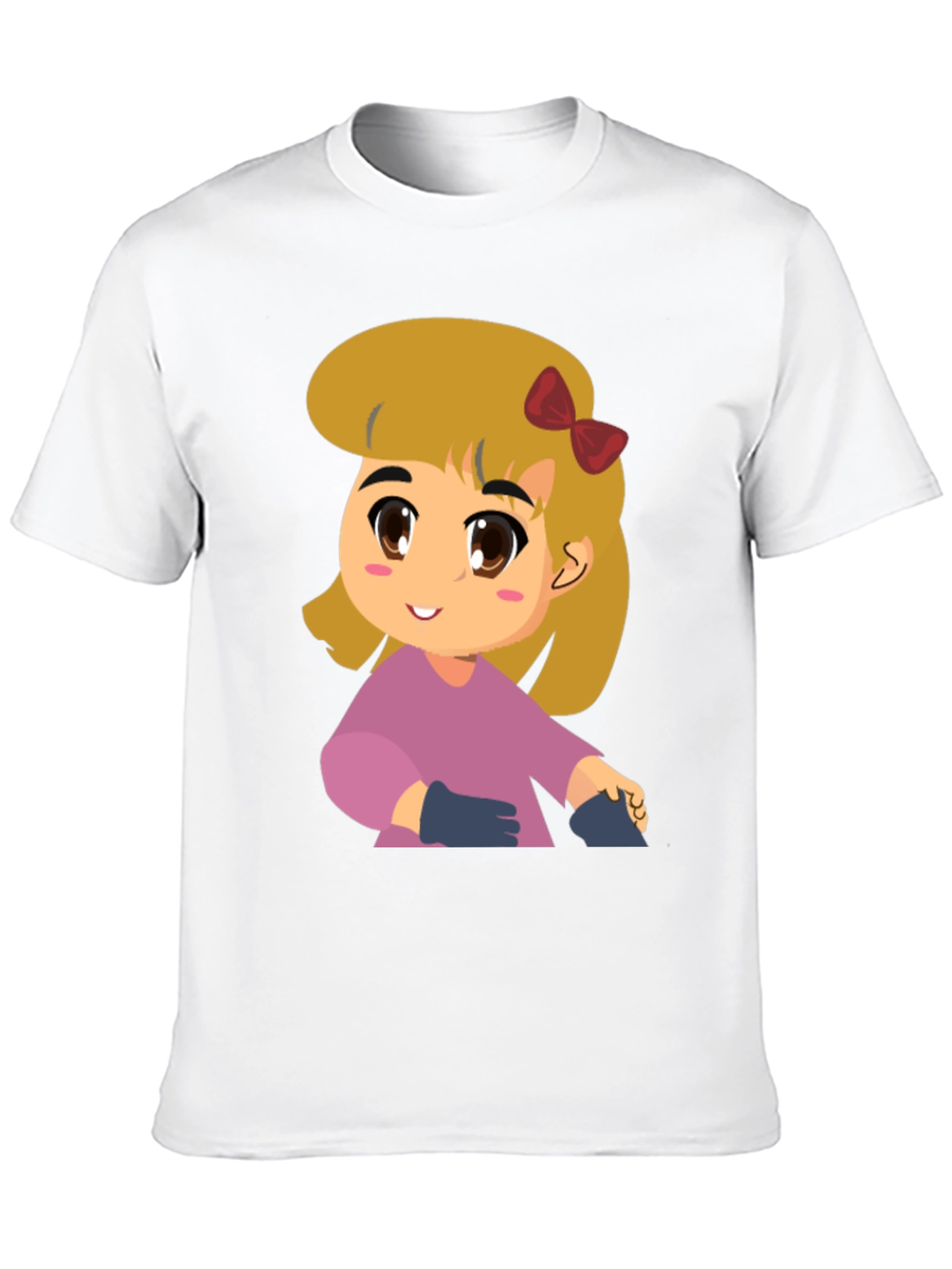 Black Cute Girl Cartoon Black T-Shirt view 10