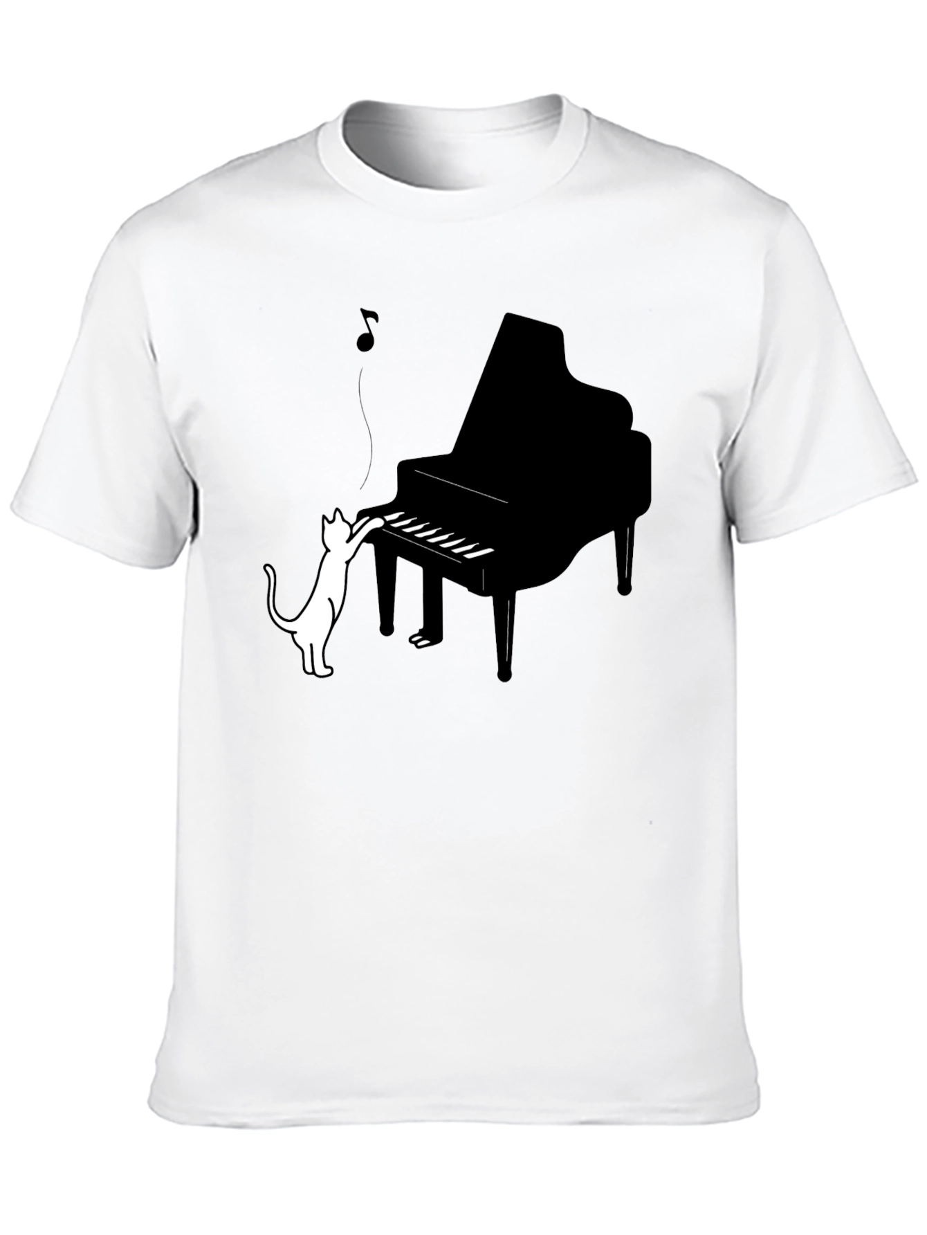 Black Cat Playing Piano Graphic Tee - Black Cotton Blend view 10