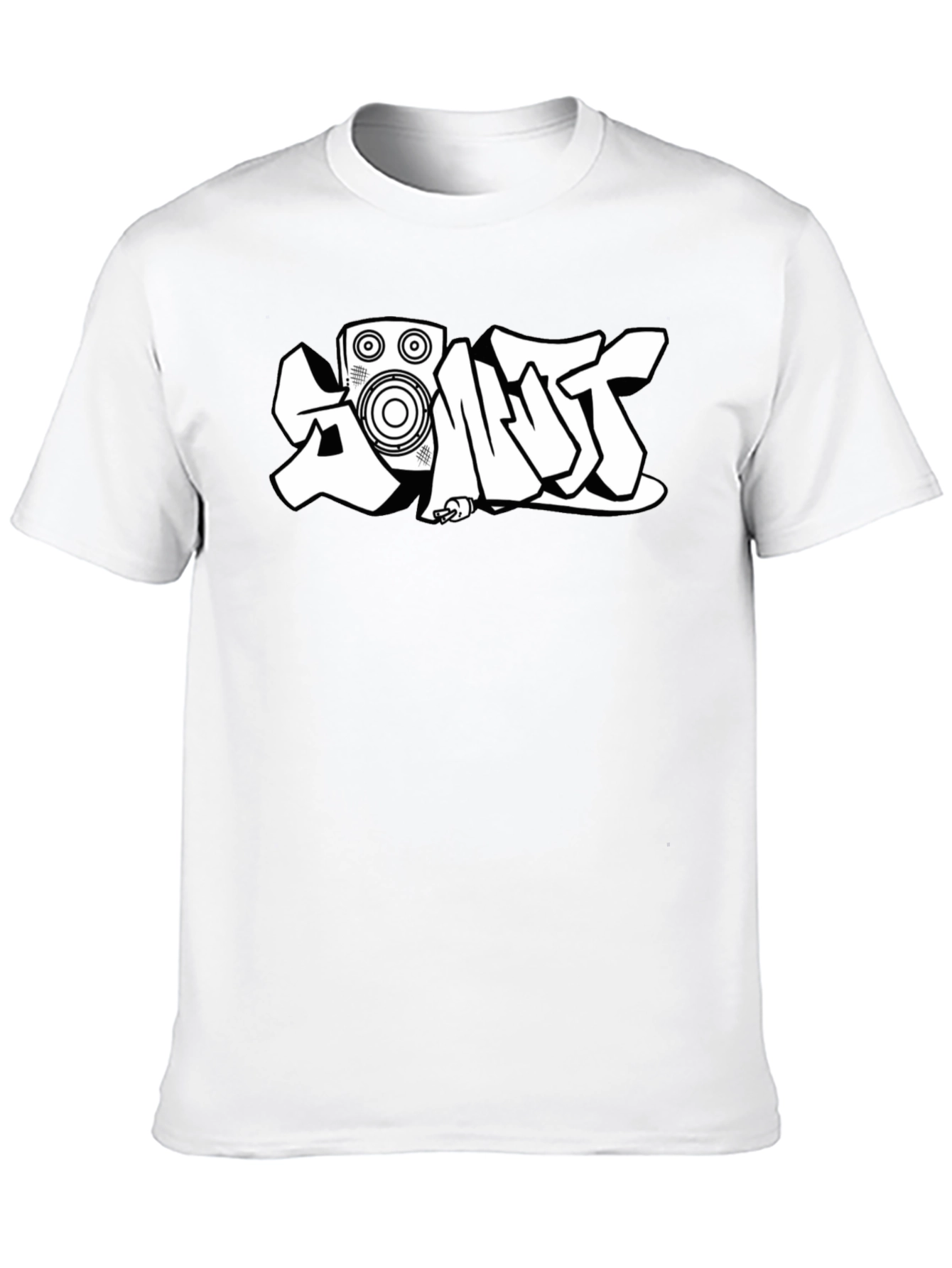 Black Black T-Shirt with White Graffiti-Style Speaker Graphic view 10