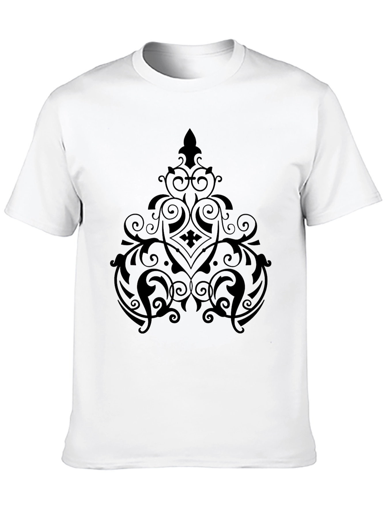 Black Elegant Black Graphic Tee - Ornate Design view 10