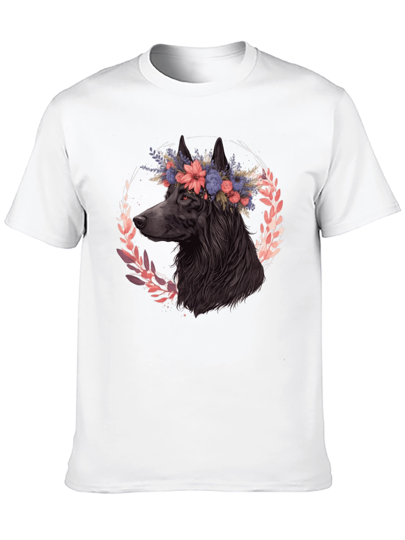 Black Floral Dog Graphic Tee - Black Cotton T-Shirt view 10