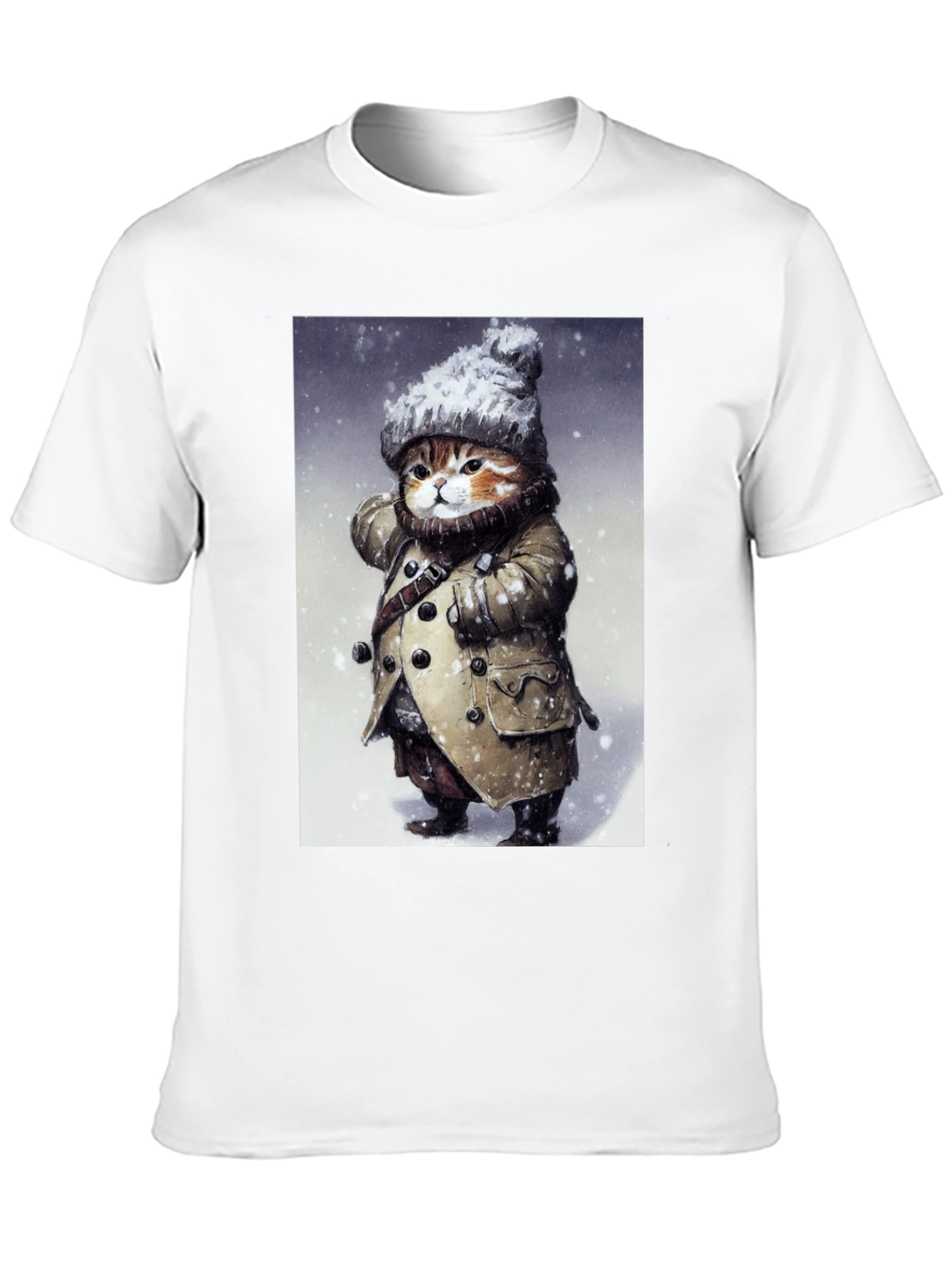 Black Winter Cat in Coat T-Shirt - Unique Graphic Tee view 10
