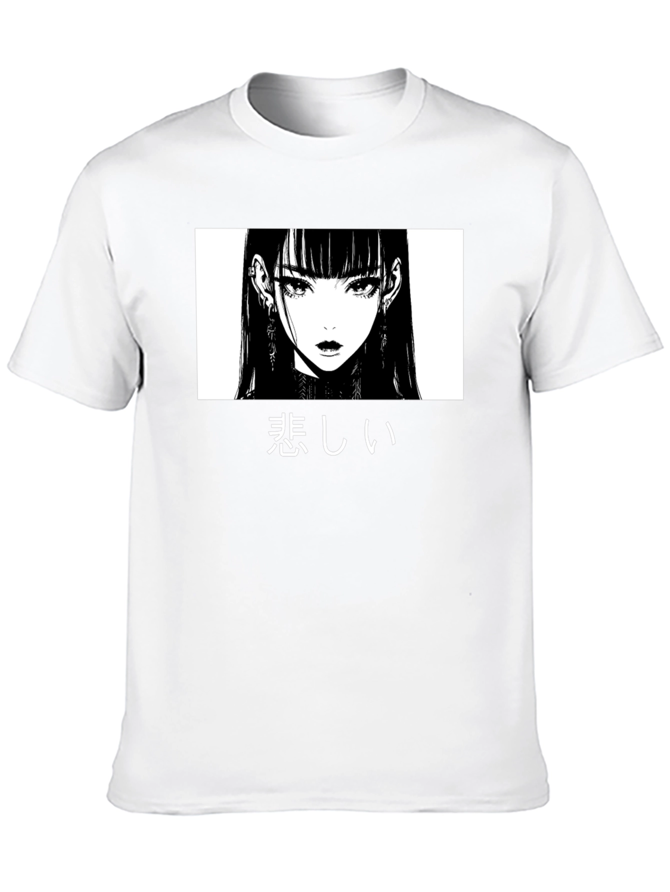 Black Sad Anime Girl Graphic T-Shirt view 10