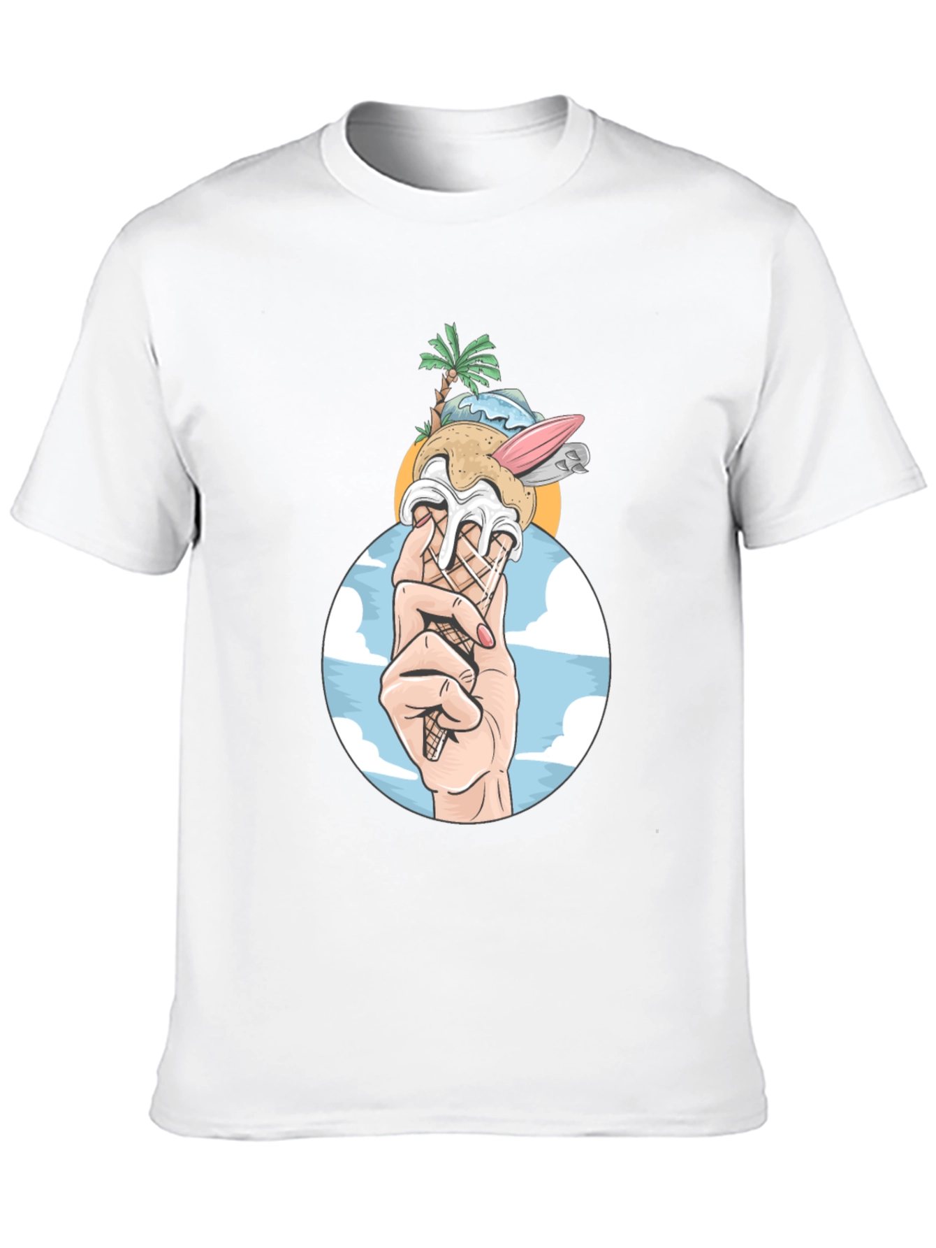 Black Tropical Ice Cream Cone Graphic Tee - Black Cotton Shirt view 10