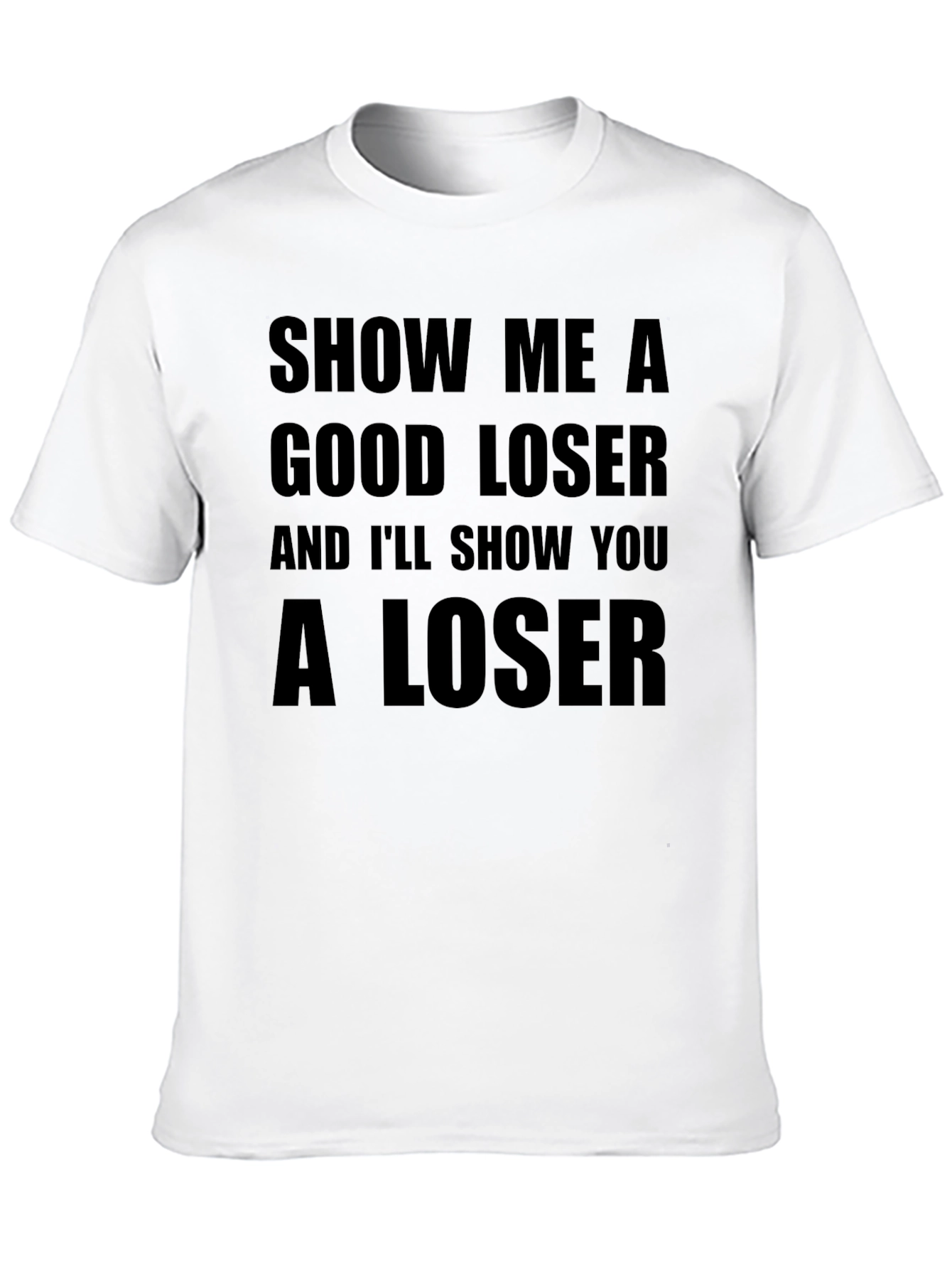 Black Funny Loser Graphic T-Shirt, Black Cotton Tee view 10