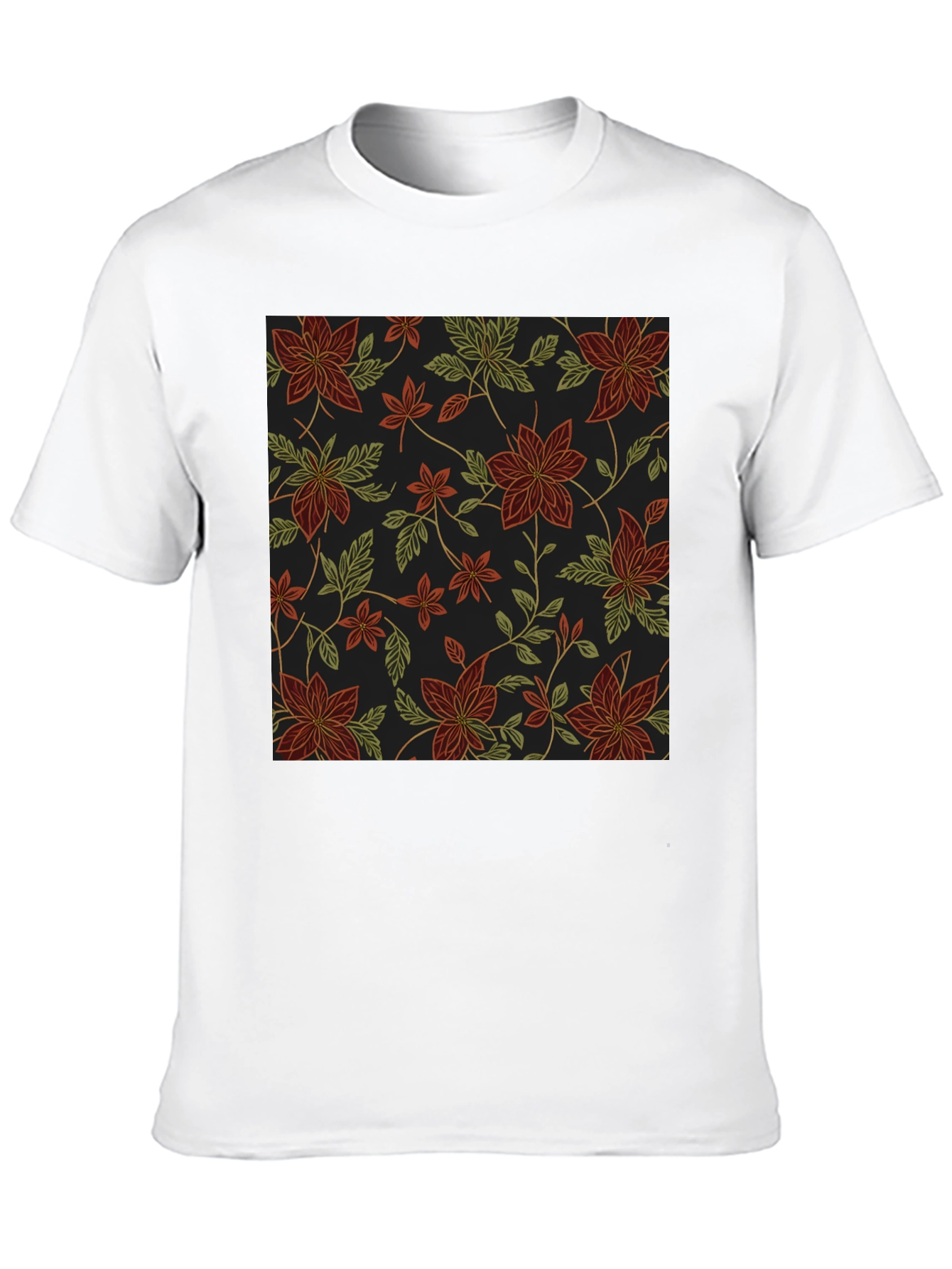 Black Floral Pattern Black T-Shirt view 10