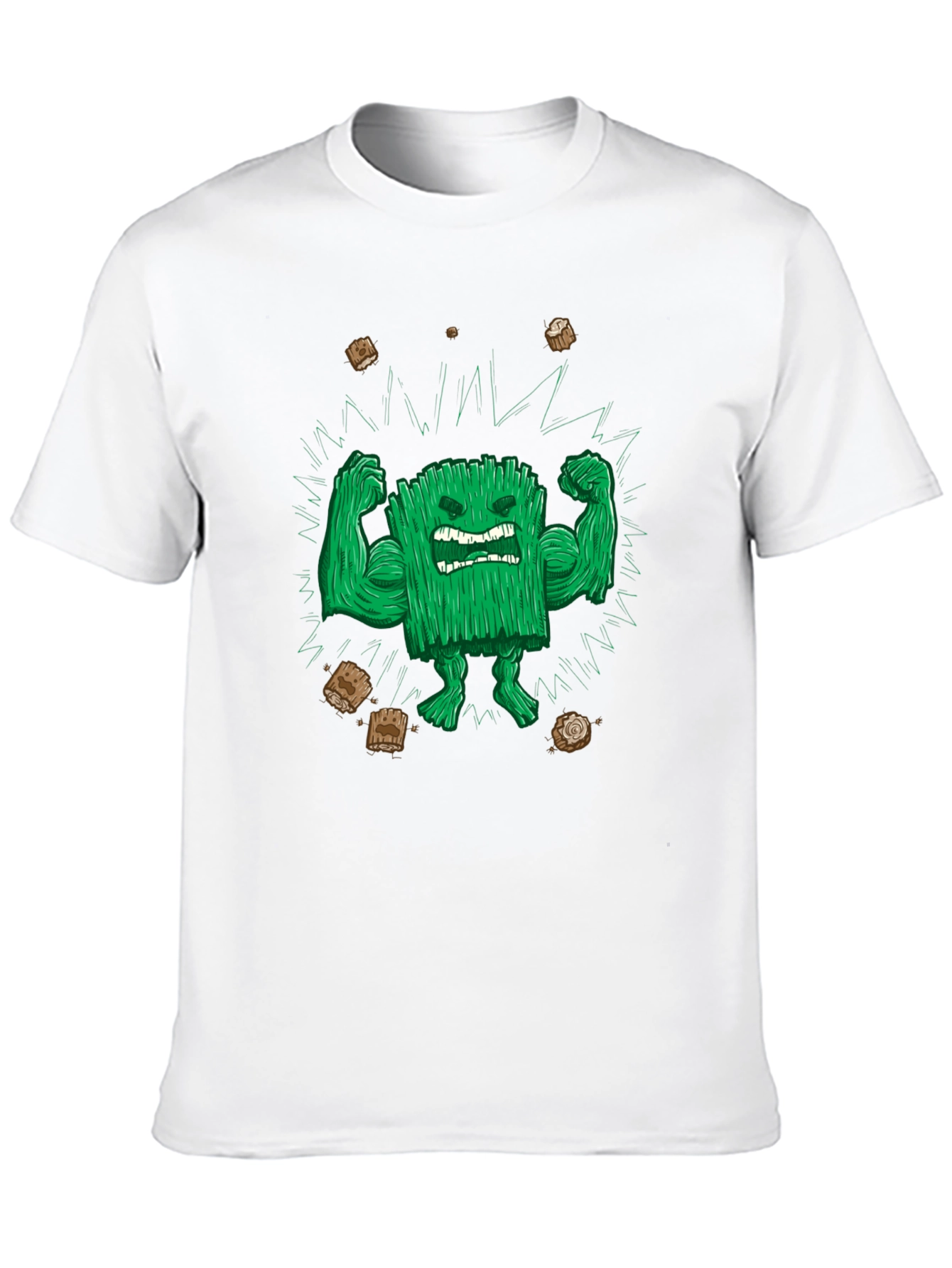Black Funny Graphic T-Shirt: Grass Character Flexing view 10