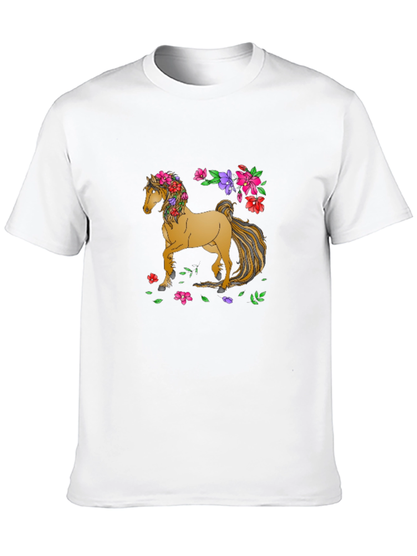 Black Floral Horse T-Shirt - Artistic Graphic Tee view 10