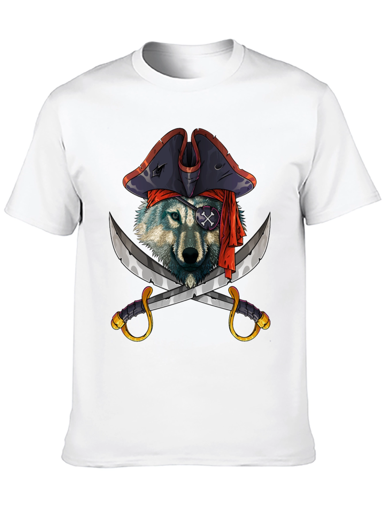Black Pirate Wolf Graphic T-Shirt - Black Cotton Tee view 10