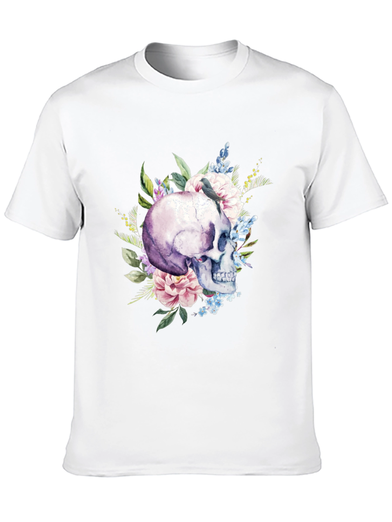 Black Floral Skull Graphic T-Shirt - Men's view 10