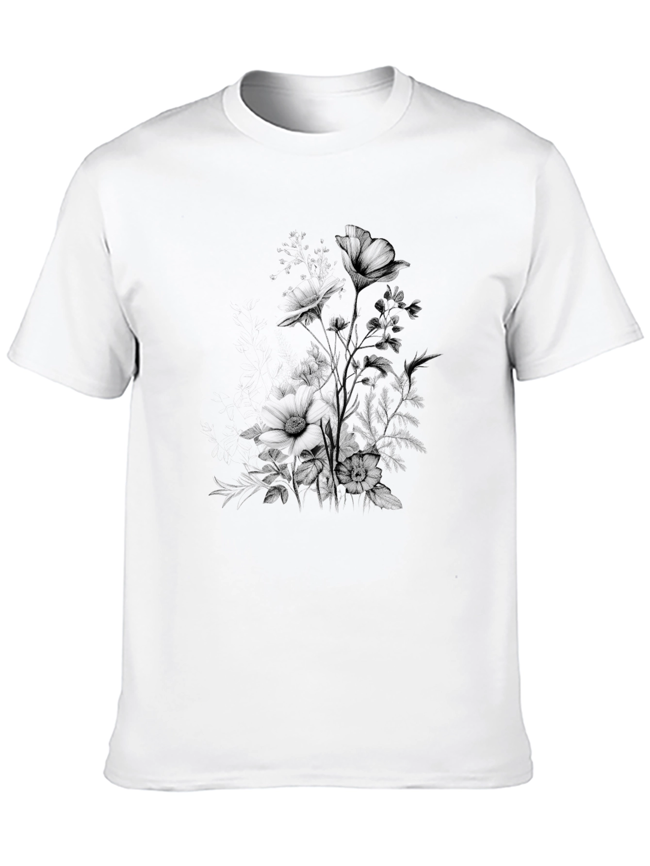 Black Men's Black Floral Print Crew Neck T-Shirt view 10