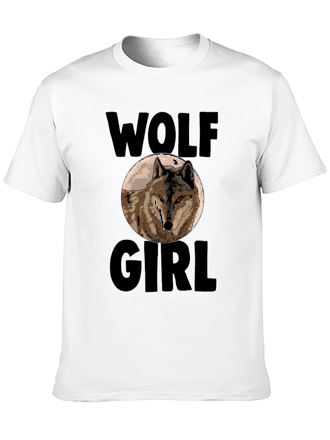 Black Wolf Girl Graphic Print T-Shirt - Black view 10