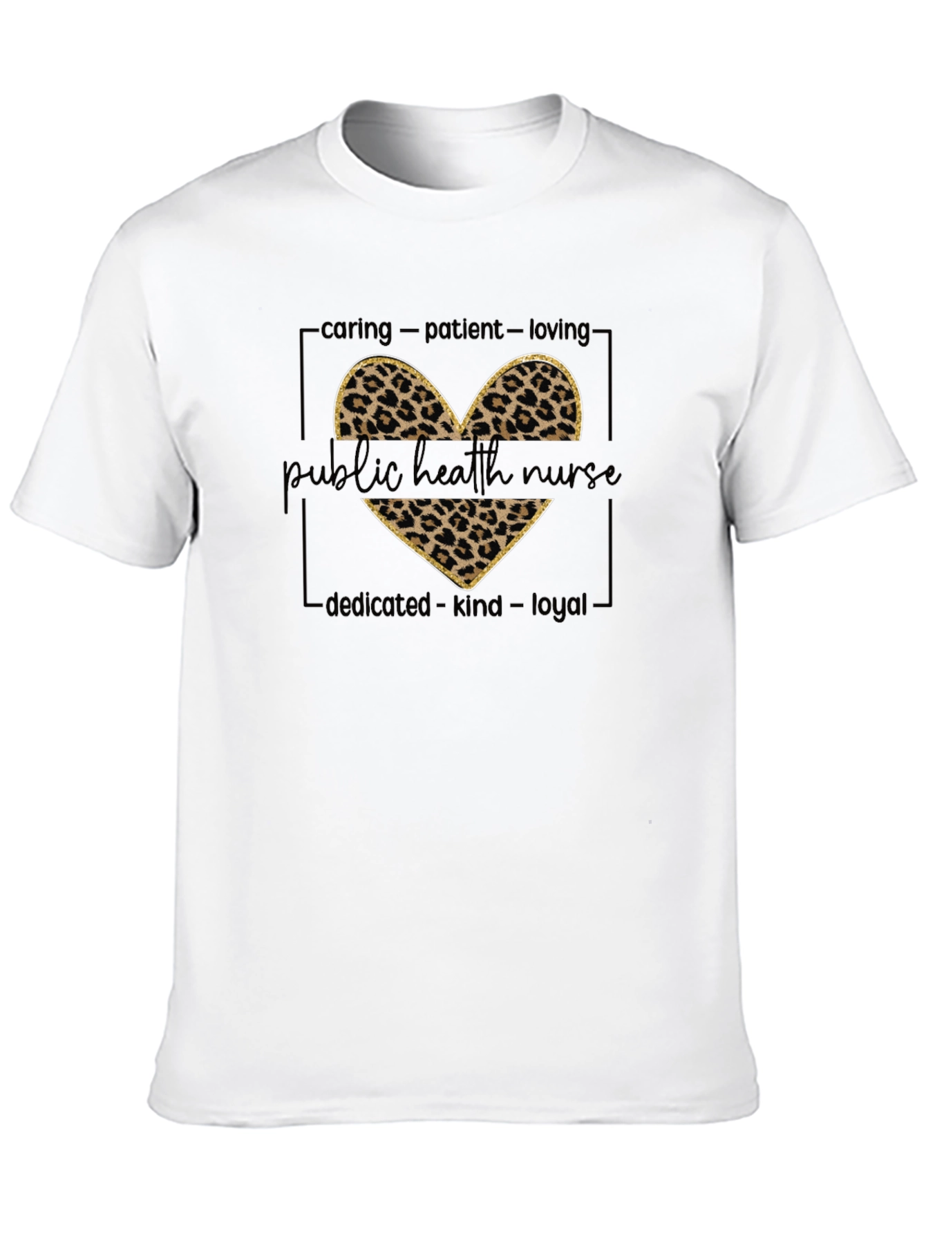 Black Public Health Nurse Leopard Heart T-Shirt view 10