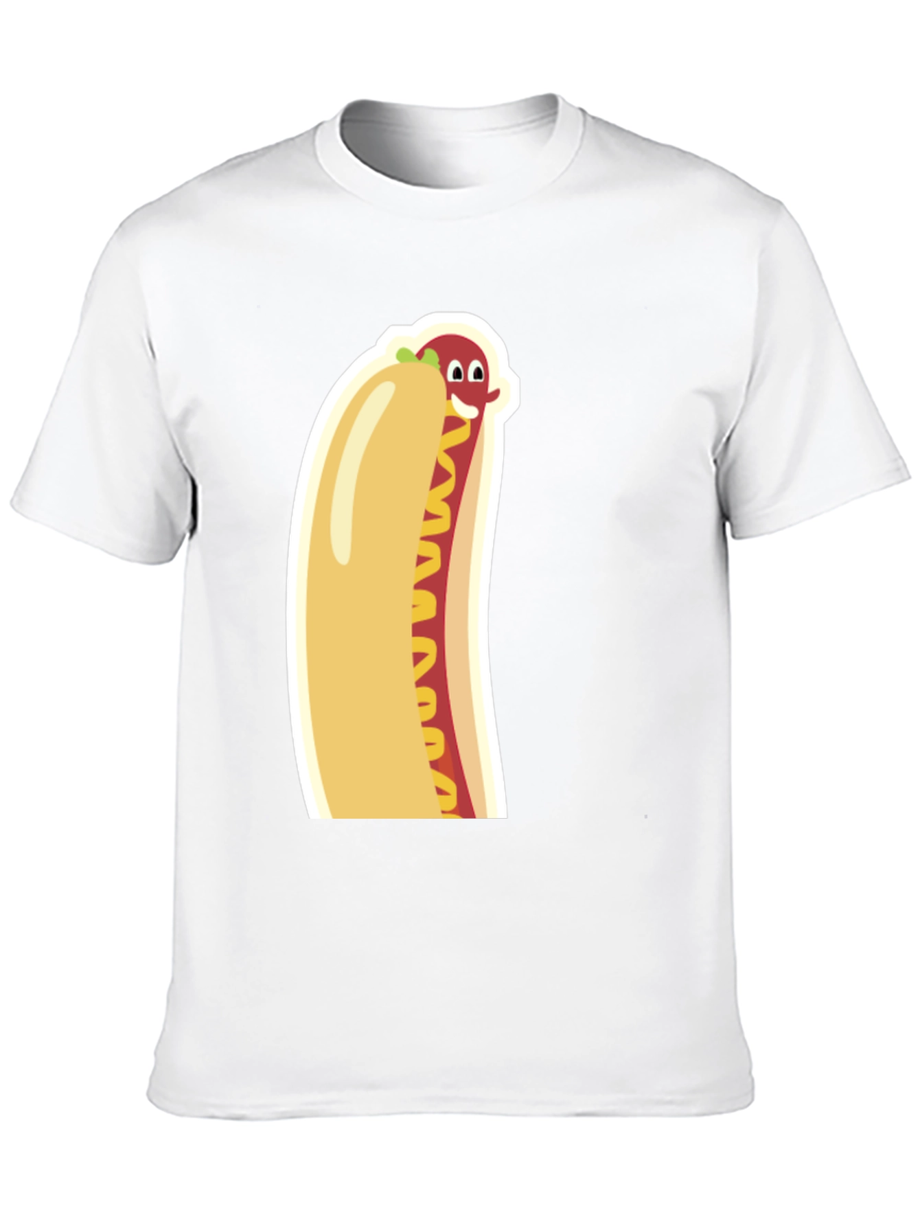 Black Funny Cartoon Hot Dog Graphic Tee - Unisex Black T-Shirt view 10