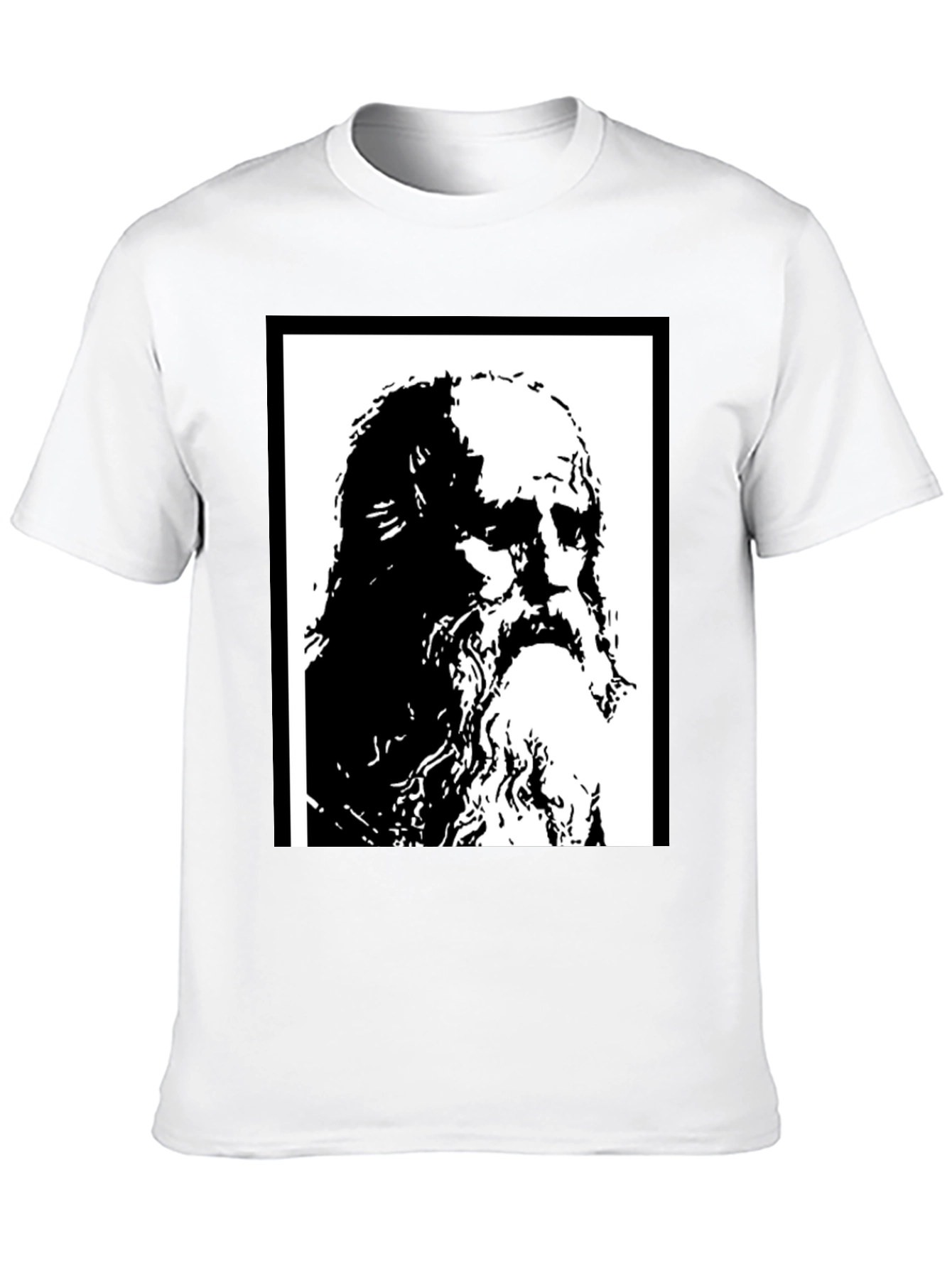 Black Black T-Shirt with Artistic Portrait Print view 10