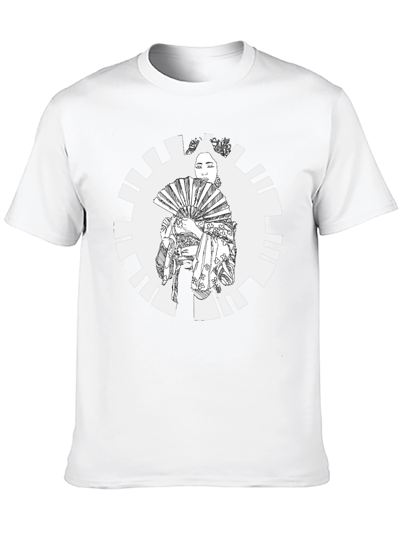 Black Geisha Fan Graphic Tee - Black Cotton Casual Wear view 10