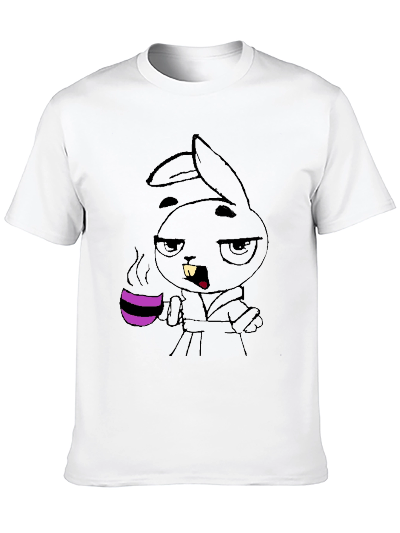 Black Grumpy Bunny Coffee T-Shirt - Black Cotton Tee view 10