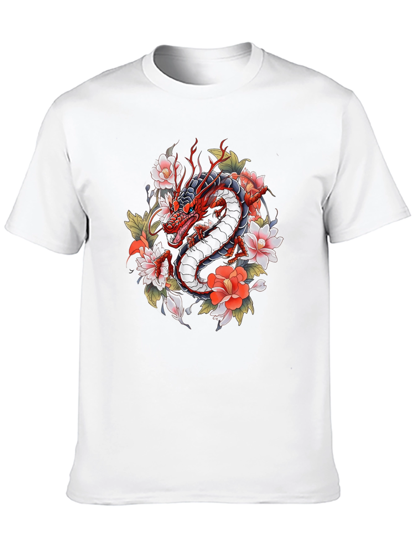 Black Dragon and Floral Graphic Tee - Black Cotton Blend view 10