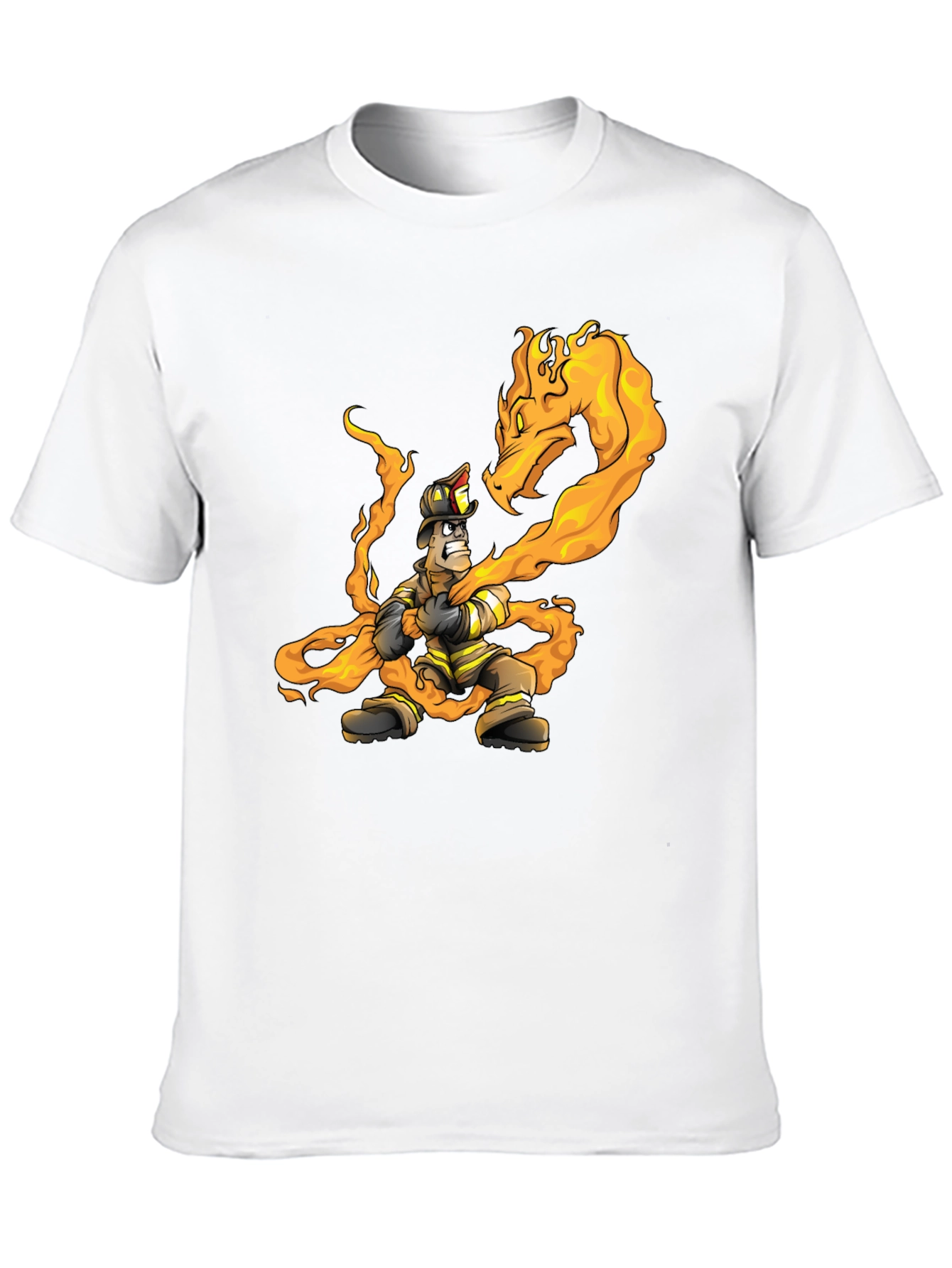 Black Firefighter vs Dragon Graphic T-Shirt - Cool Design view 10