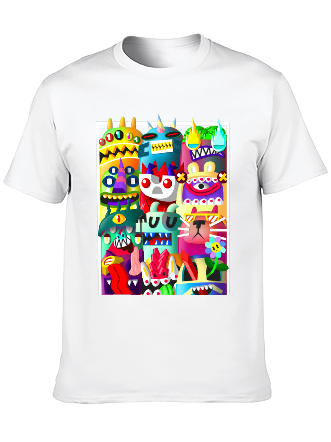 Black Colorful Cartoon Monster Graphic Print Black T-Shirt view 10