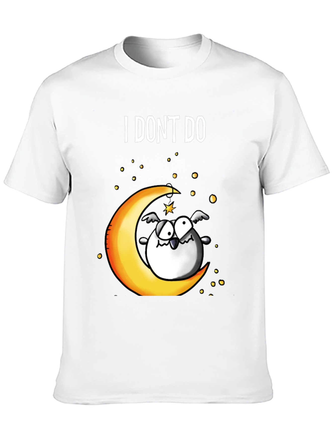 Black Funny I DON'T DO Mornings Owl on Moon T-Shirt view 10