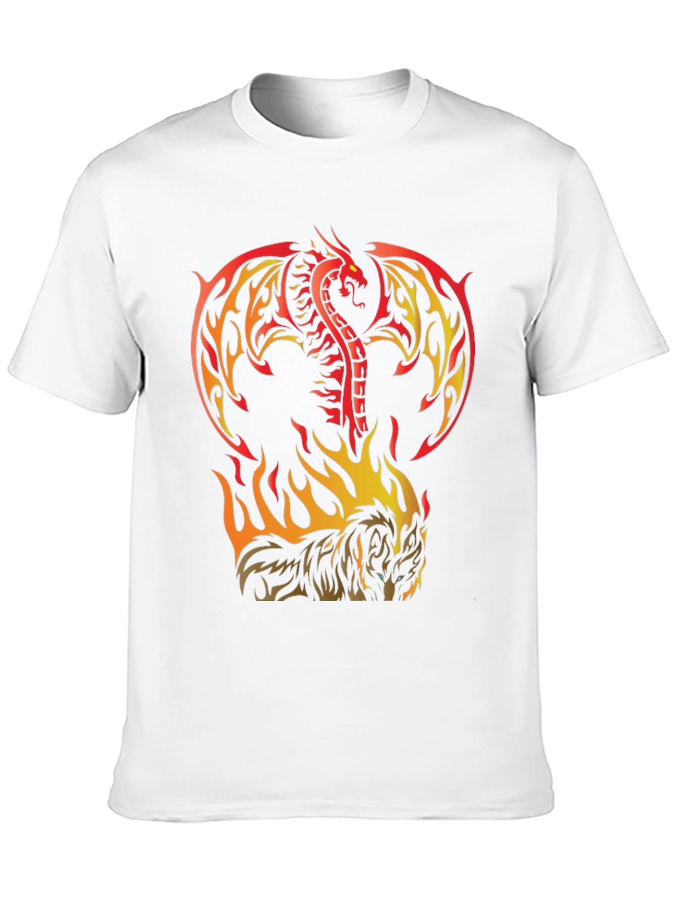 Black Fiery Dragon & Wolf Graphic Black T-Shirt view 10