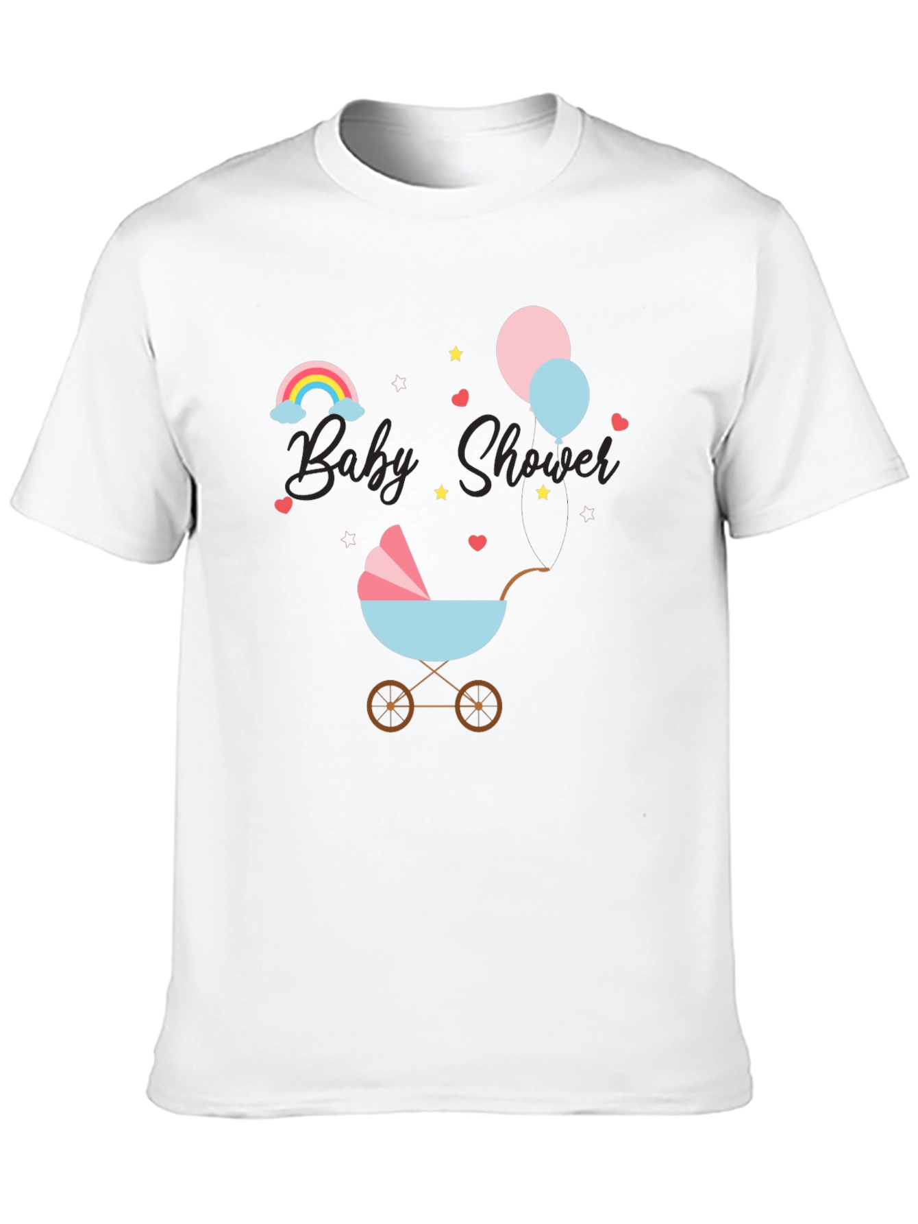 Black Baby Shower T-Shirt with Rainbow & Stroller Design view 10