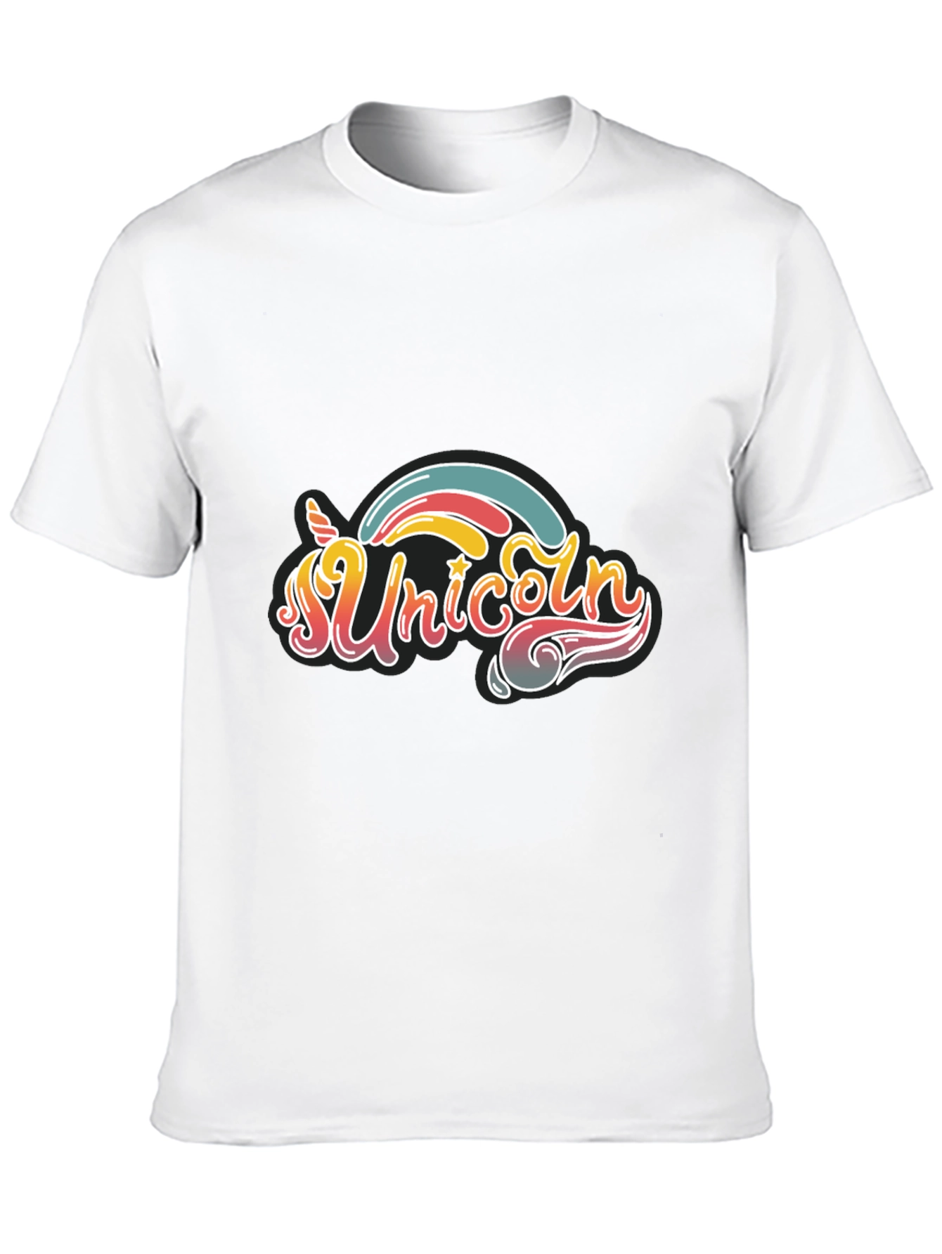 Black Unicorn Rainbow Graphic Tee - Black Cotton T-Shirt view 10