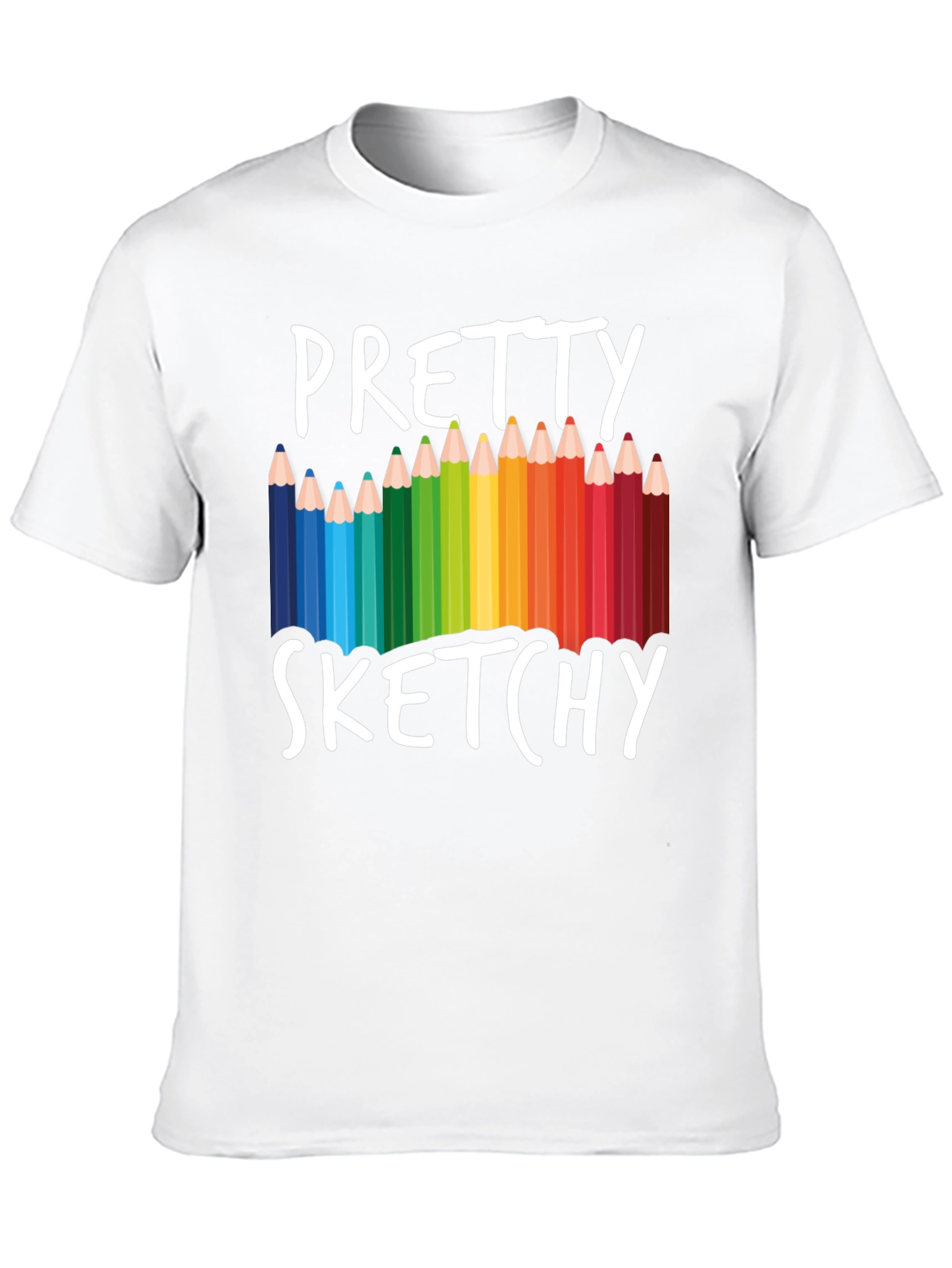 Black Pretty Sketchy T-Shirt, Colorful Pencil Design Tee view 10