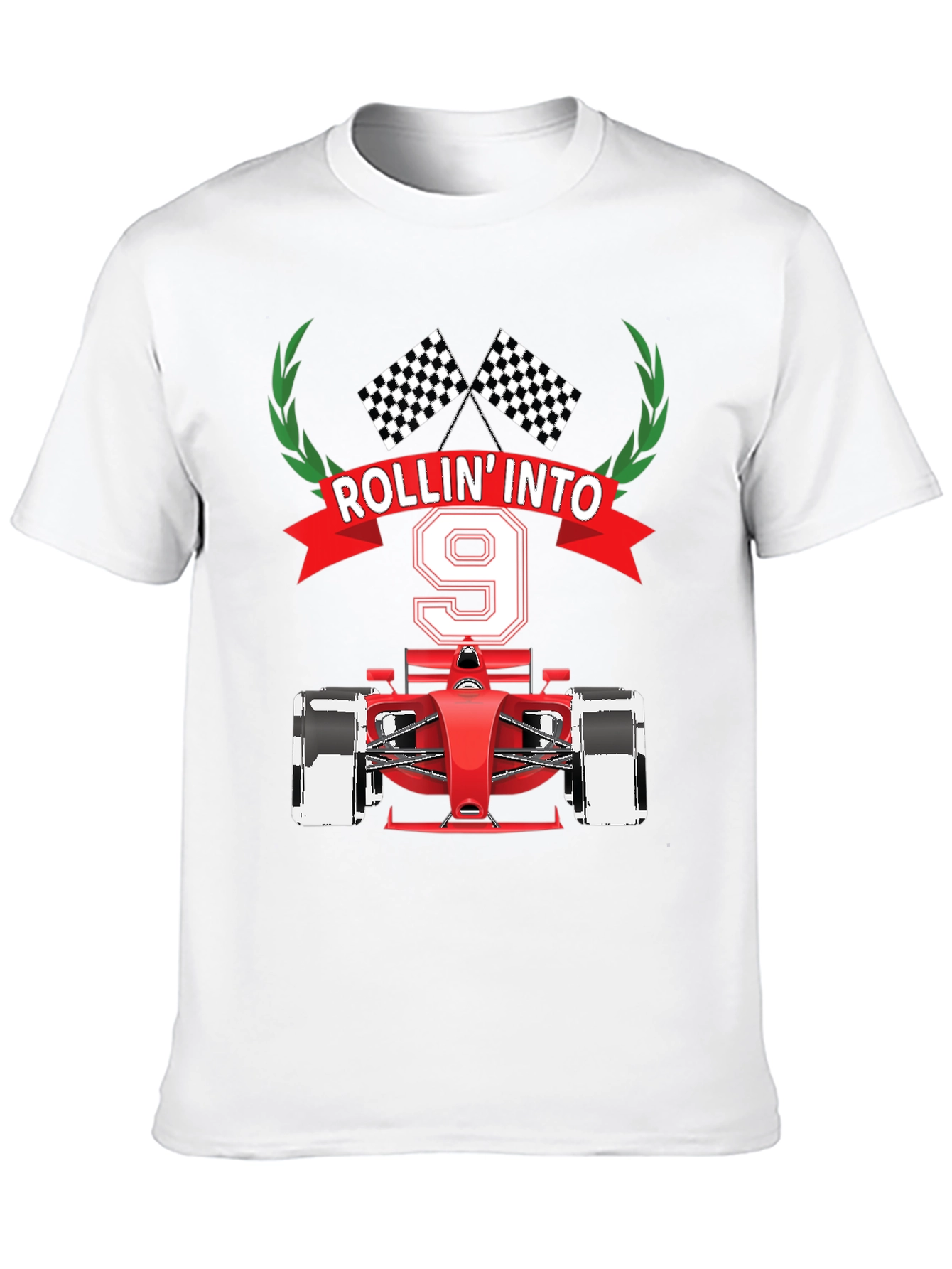 Black Rollin' Into 9 T-Shirt, Race Car Birthday Tee view 10